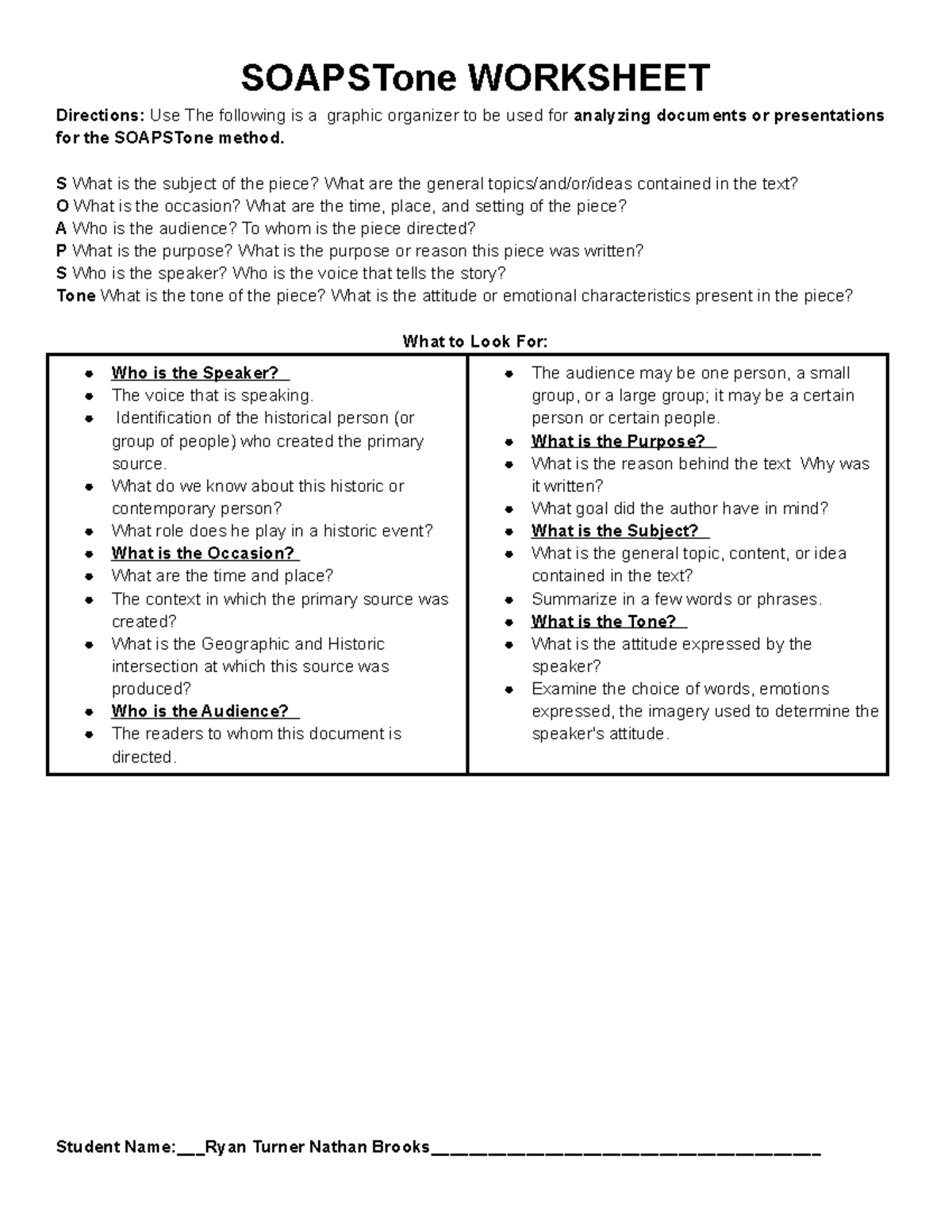 Copy of Soapstone Worksheet SOAPSTone WORKSHEET Directions Use The following is a graphic