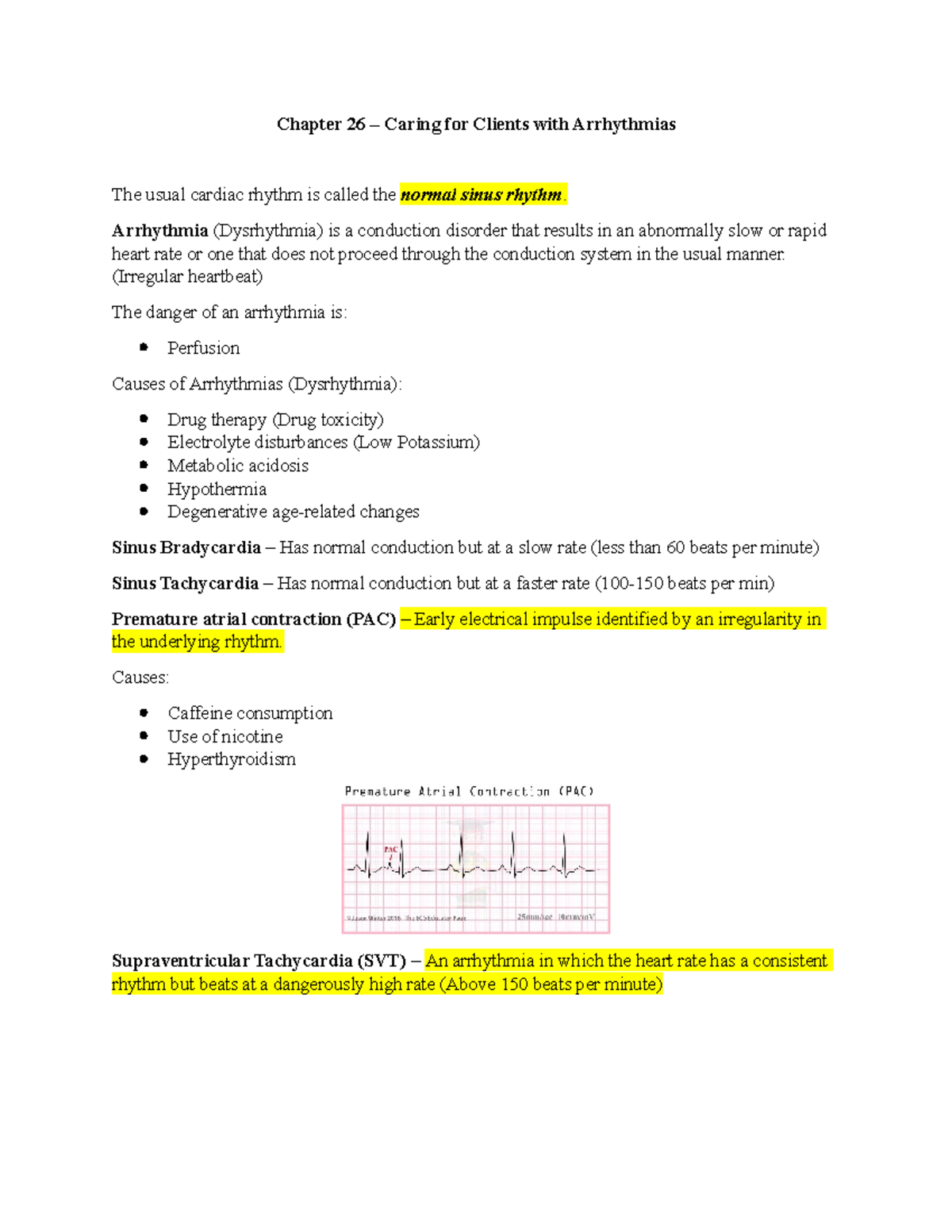 Study guide arrhythmias - Chapter 26 – Caring for Clients with ...