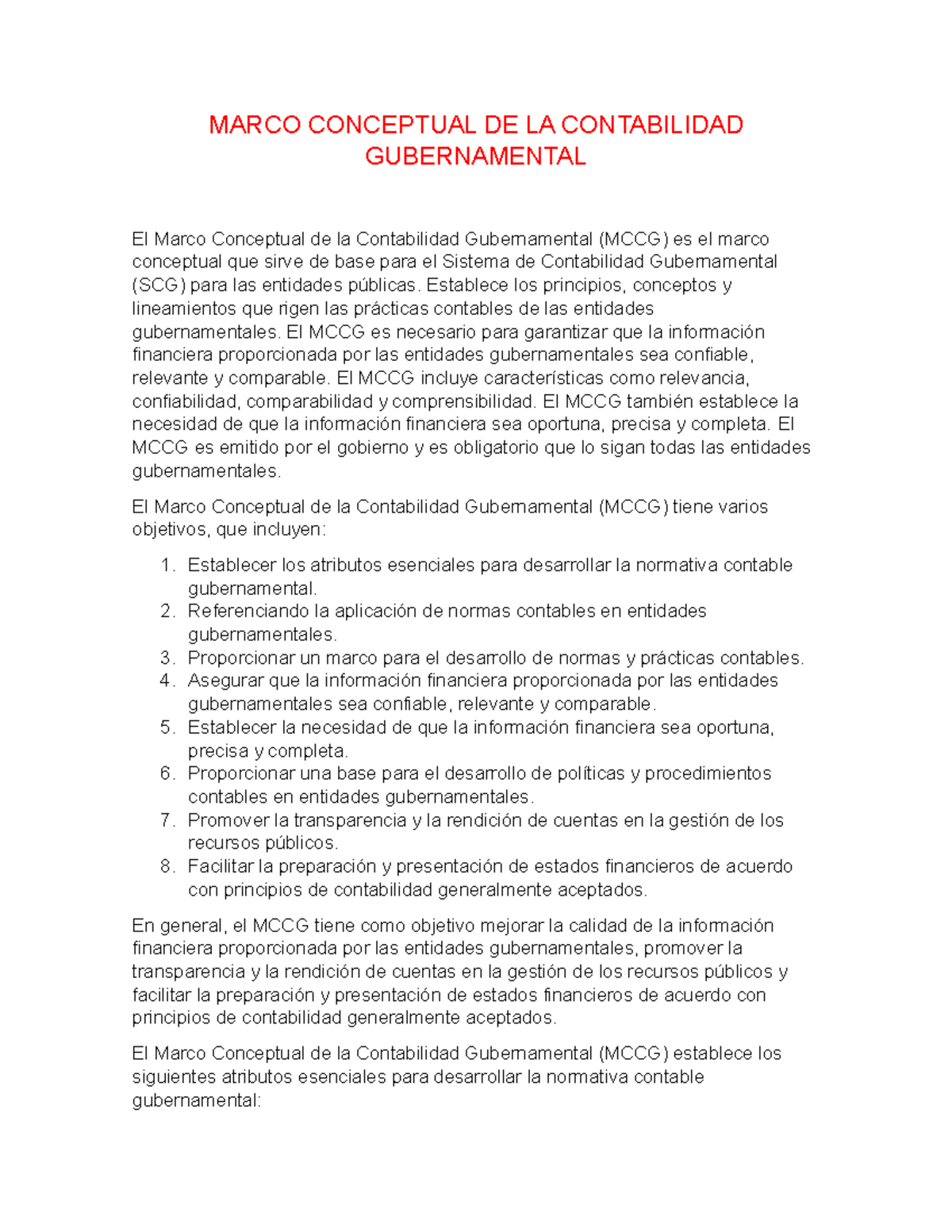 Marco Conceptual DE LA Contabilidad Gubernamental - Establece los ...