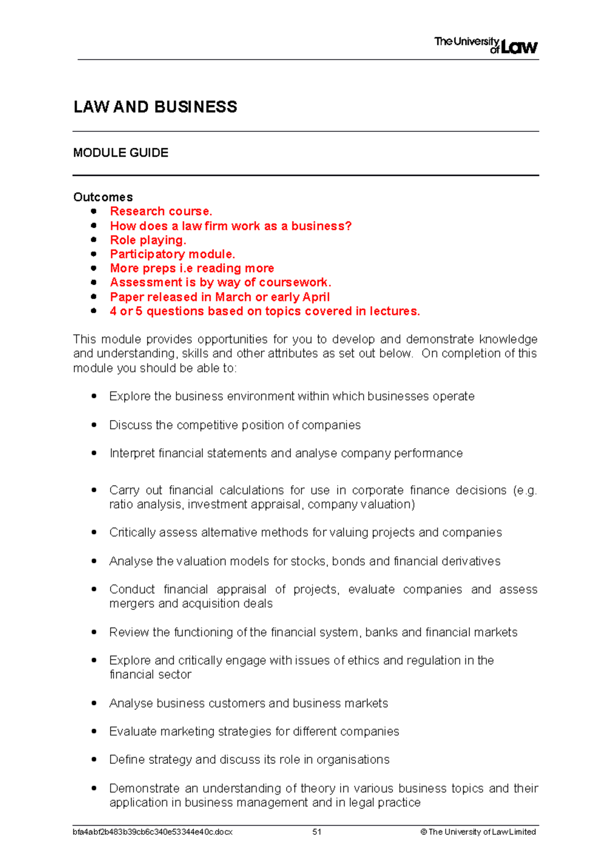 2122 lbus ce01 module guide - LAW AND BUSINESS MODULE GUIDE Outcomes ...