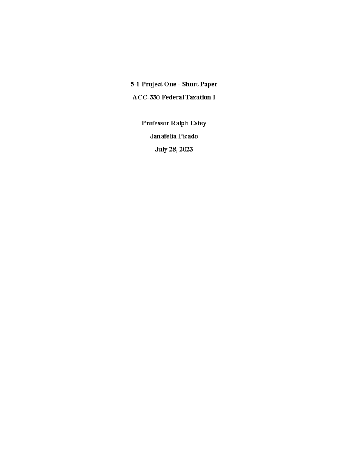 5-1 Project One - Short Paper - 5-1 Project One - Short Paper ACC-330 ...