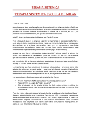 Terapia Sistemica escuela de Milan SS - TERAPIA SISTEMICA ESCUELA DE MILAN   INTRODUCCIÓN A - Studocu