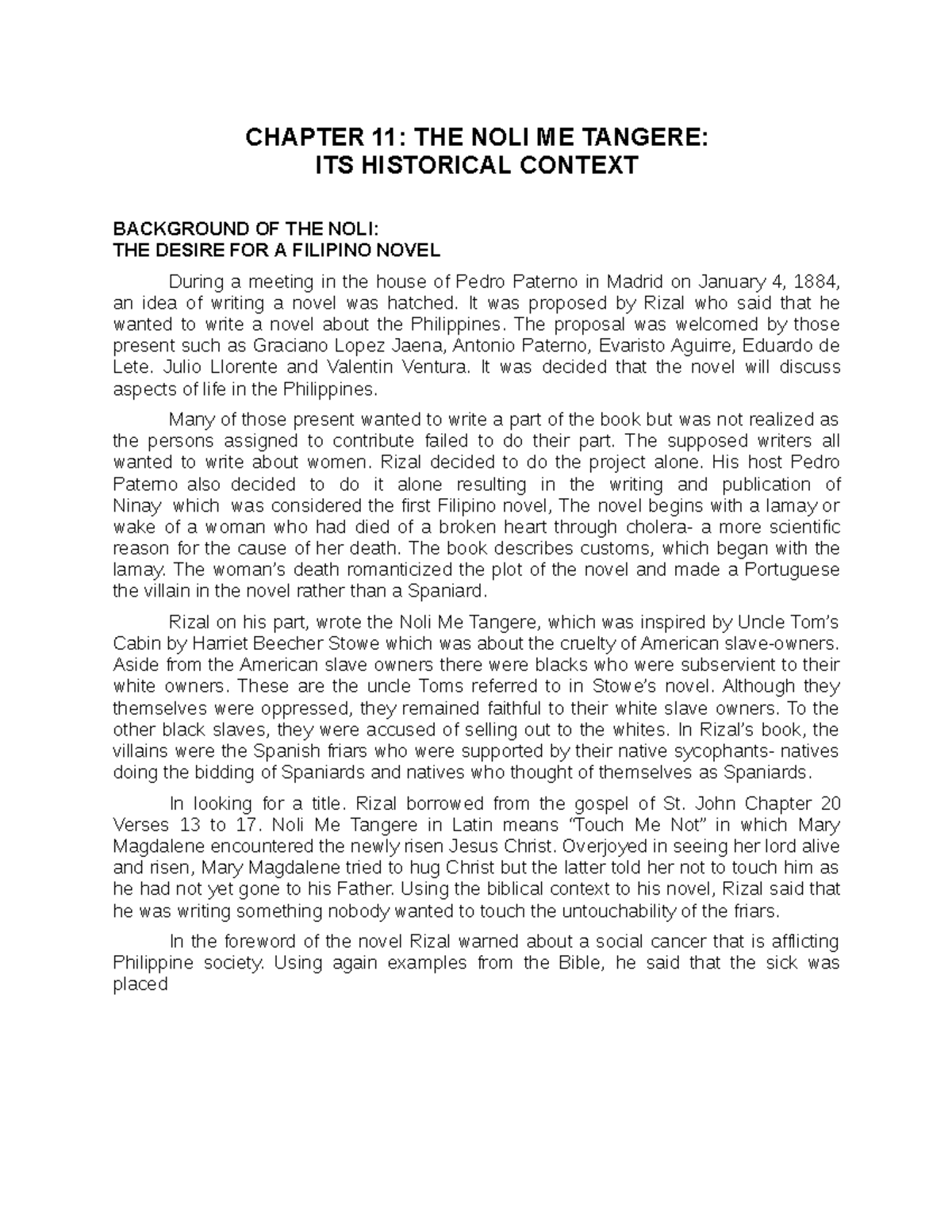 Chapter 11 TO 15 - Jose Rizal - CHAPTER 11: THE NOLI ME TANGERE: ITS ...