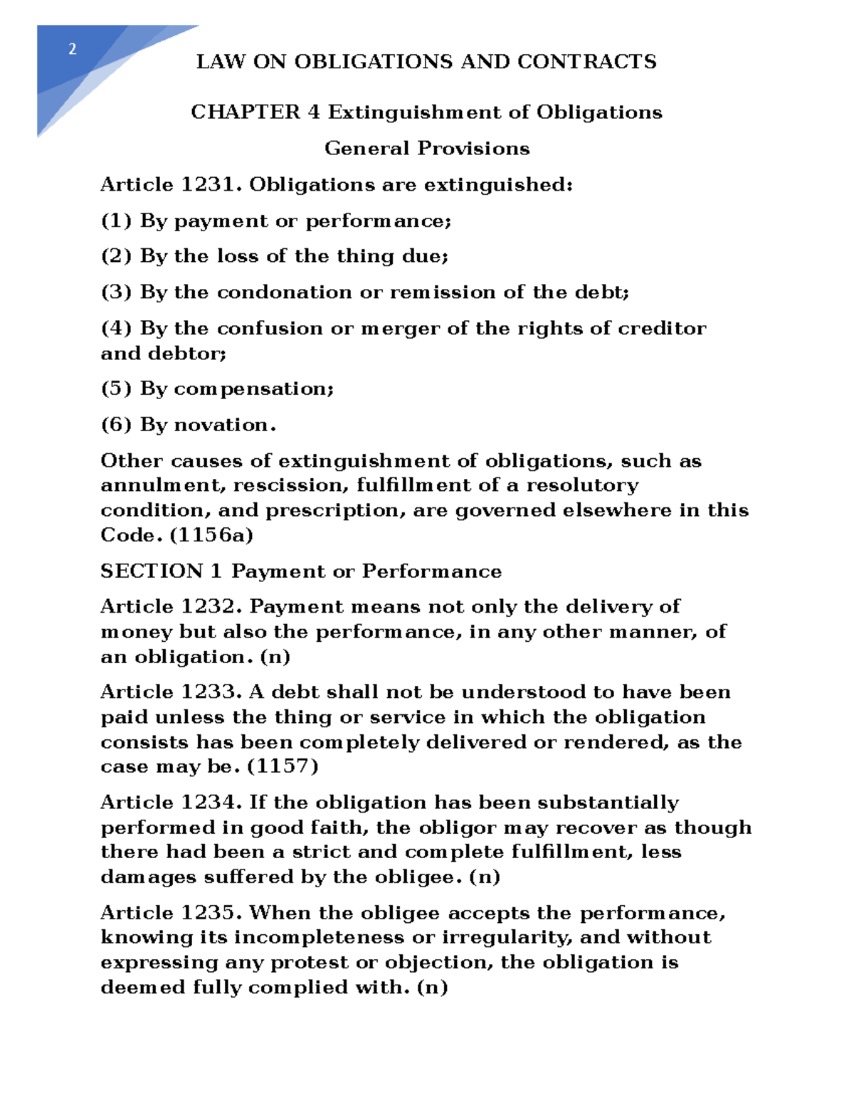 Module 4 Extinguishment OF Obligations Codals - LAW ON OBLIGATIONS AND ...