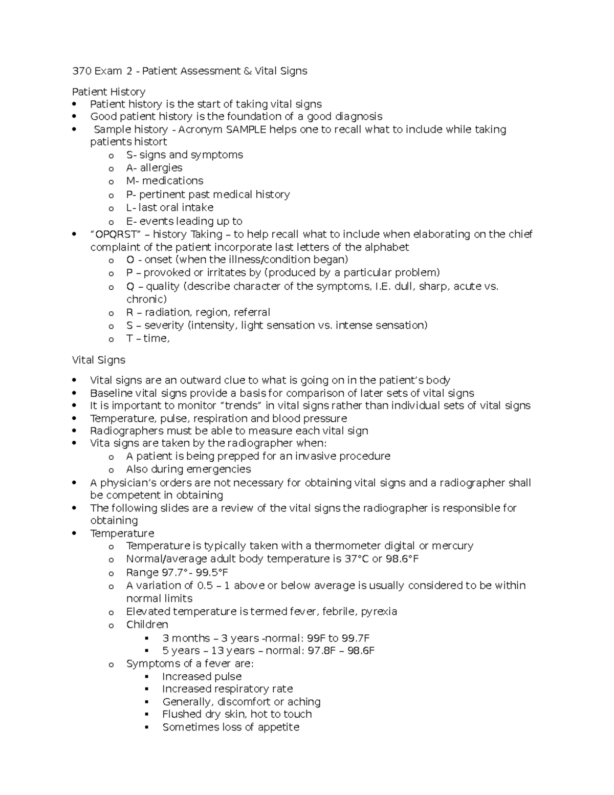 Exam 2 Notes All Material For Exam 2 RADS 370 Bradley Spring 2020 