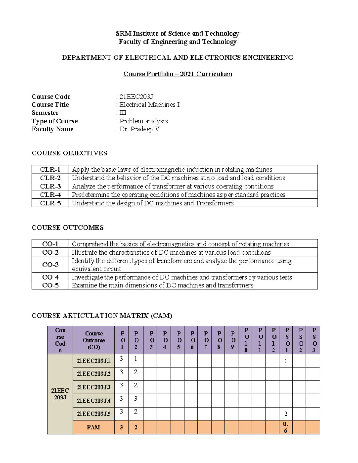 Syllabus - Notes - SRM Institute of Science and Technology Faculty of ...