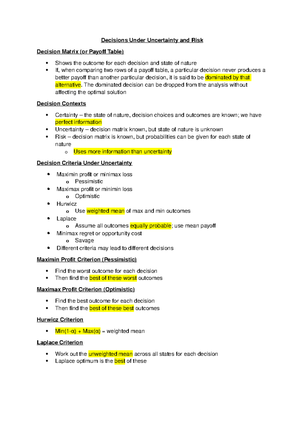 Decisions Under Uncertainty and Risk - Decisions Under Uncertainty and ...
