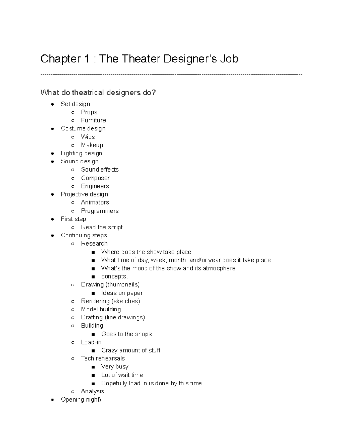Chapter 1 TH Chapter 1 The Theater Designer’s Job What do theatrical designers do? Set