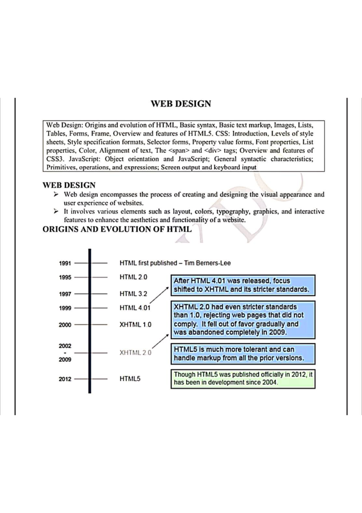Multimedia - WEB DESIGN Web Design: Origins and evolution of HTML ...