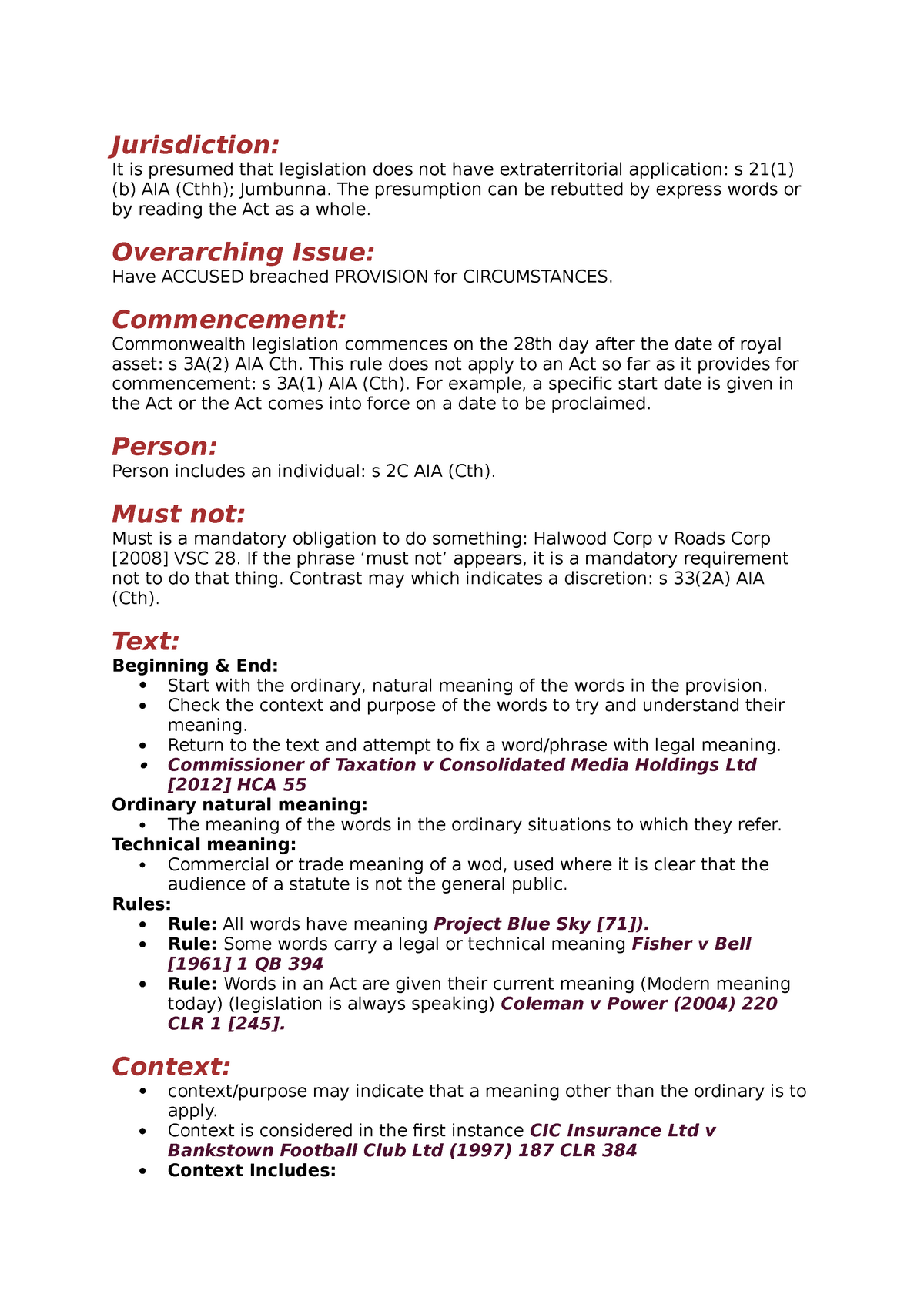 Statutory Interpretation Revision Notes Llb107 Studocu