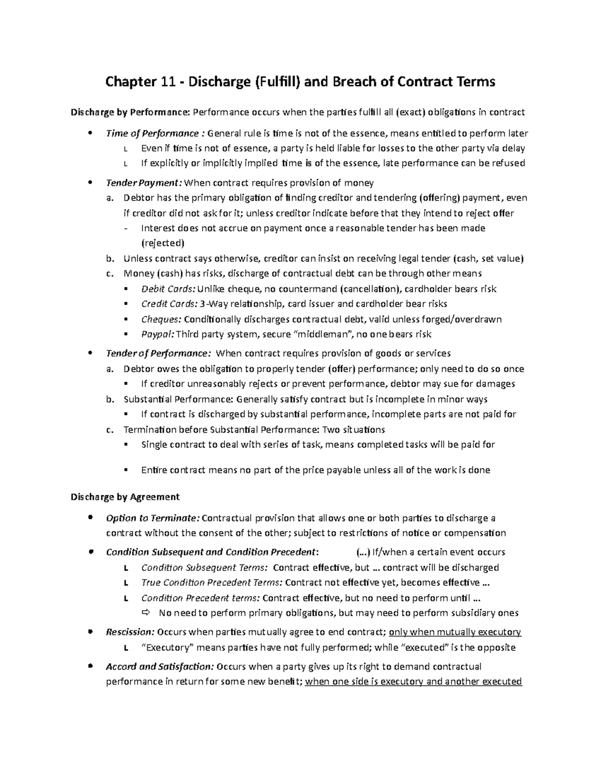 Chapter 11 - BLAW 301 - Summary Business Law - Chapter 11 Discharge ...