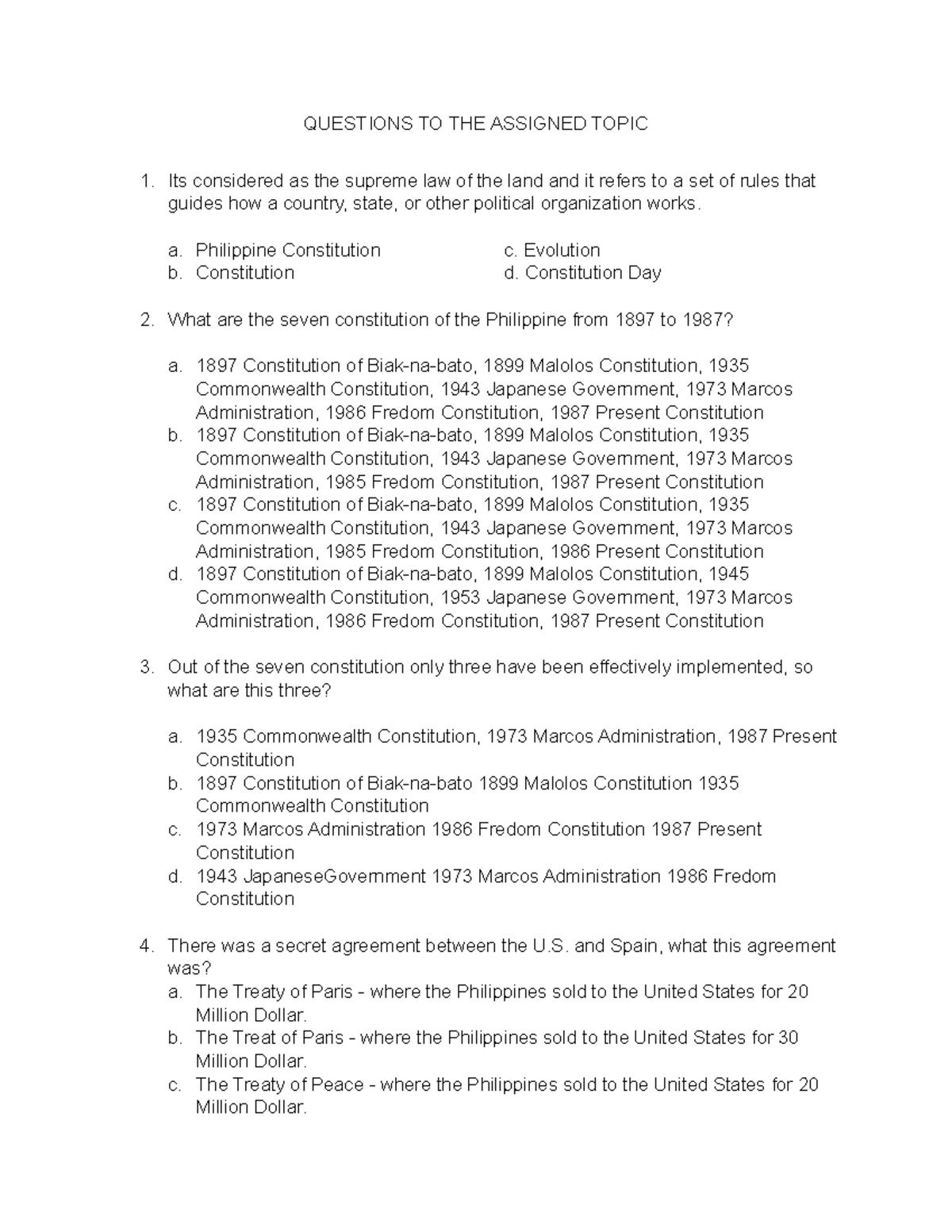 Questions TO THE Assigned Topic - QUESTIONS TO THE ASSIGNED TOPIC Its ...