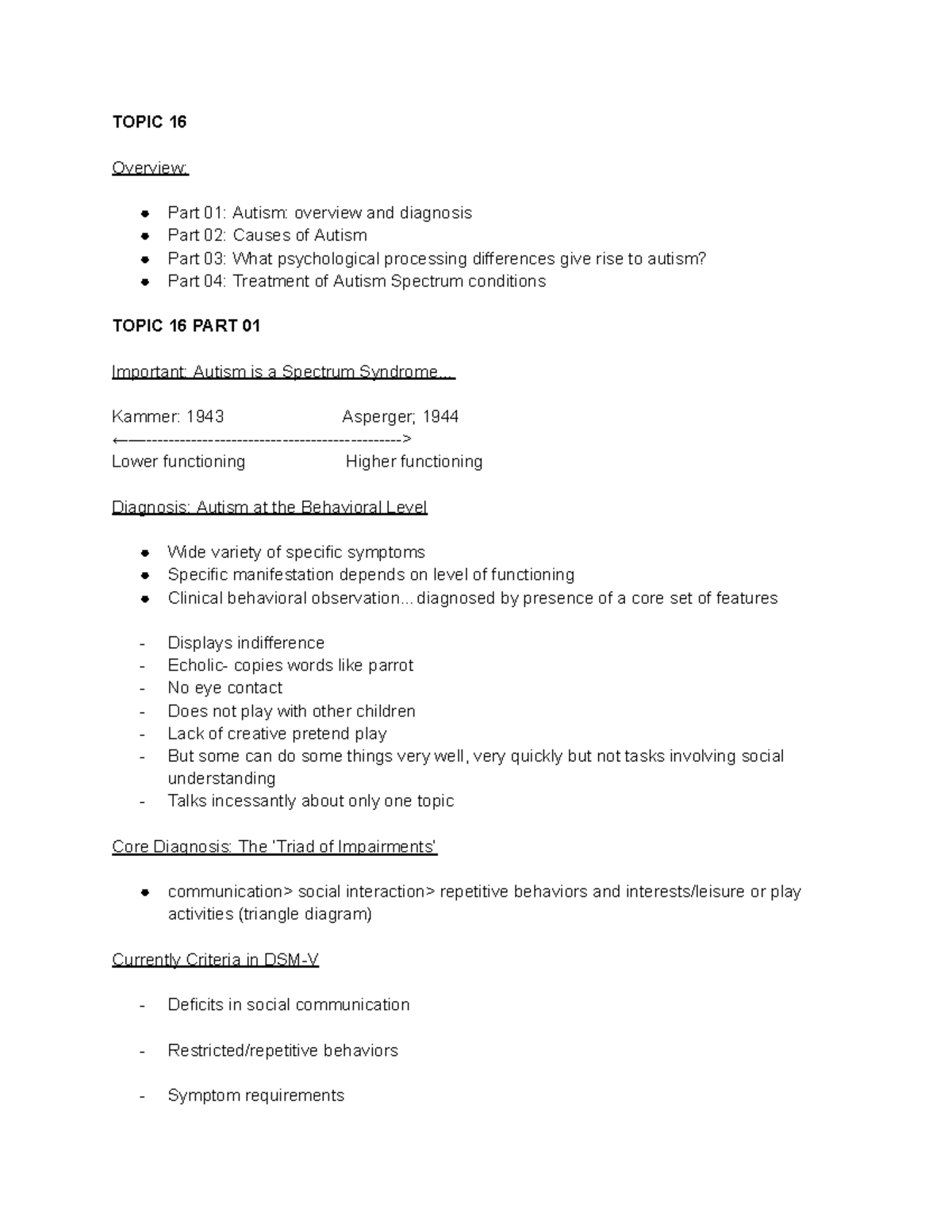Psychology Notes #6 - TOPIC 16 Overview: Part 01: Autism: overview and ...