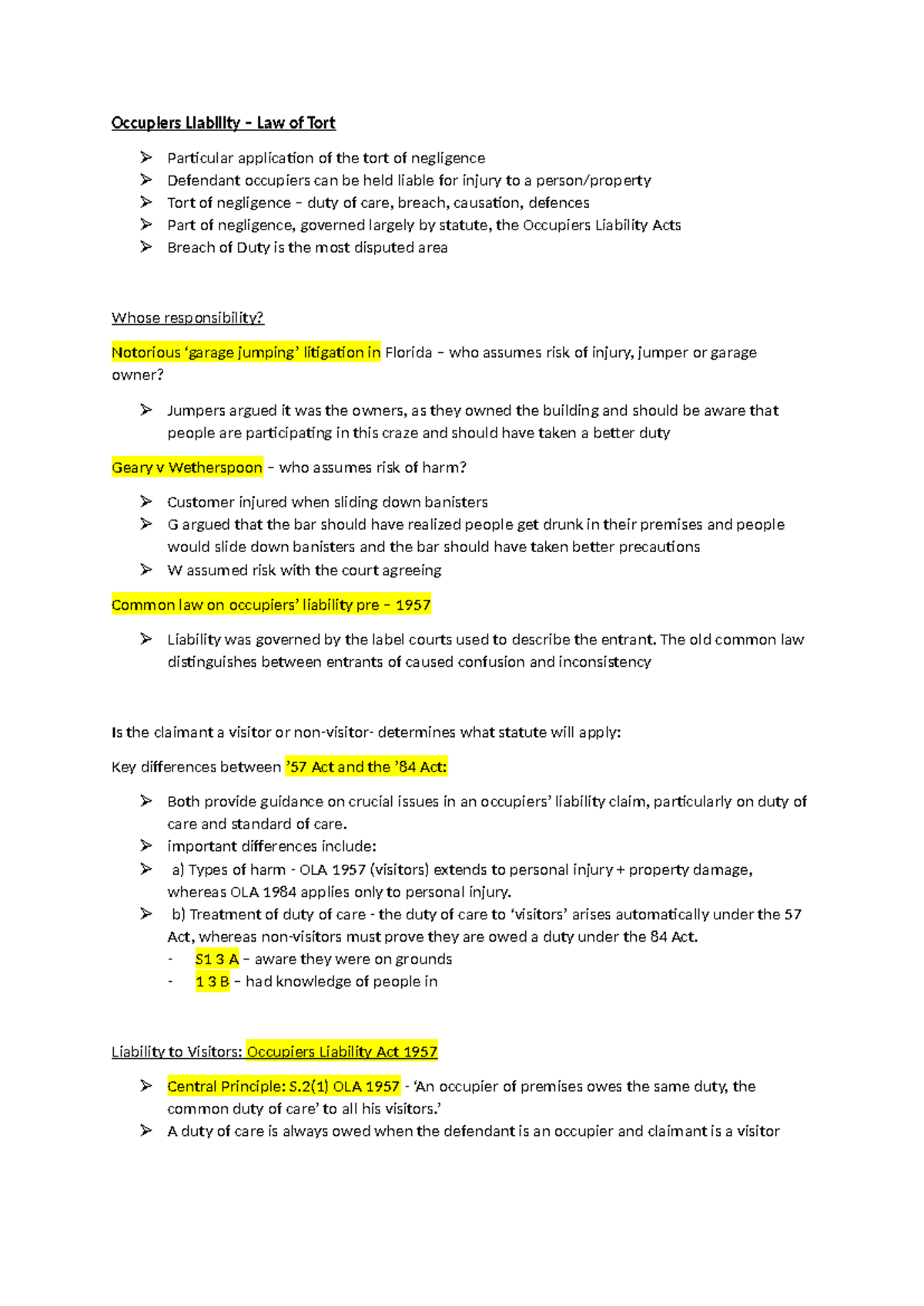 Occupiers Liability - law - Occupiers Liability – Law of Tort ...
