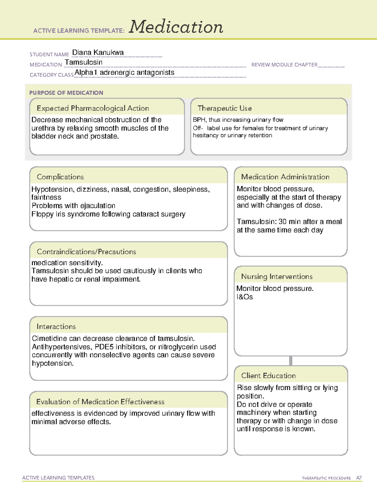 Tamsulosin - meds - ACTIVE LEARNING TEMPLATES THERAPEUTIC PROCEDURE A ...