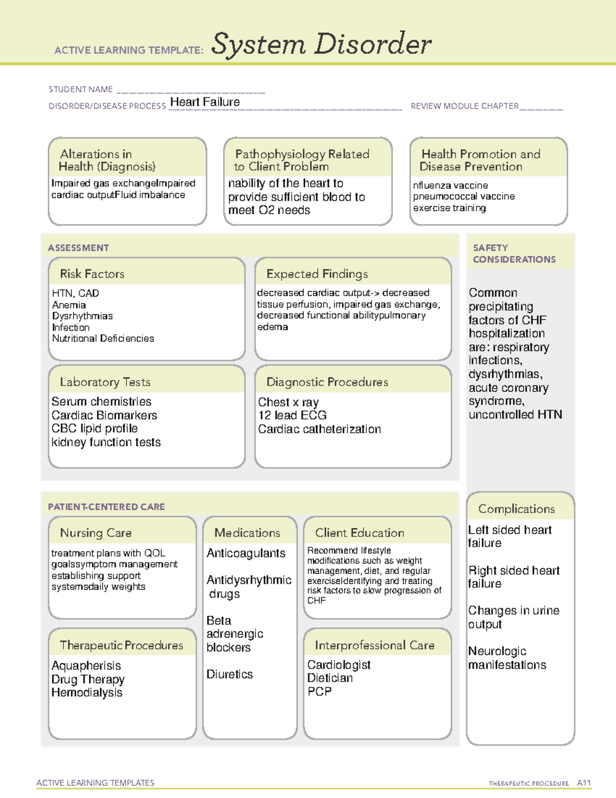 System disorder ch 34 Heart Failure - ACTIVE LEARNING TEMPLATES ...