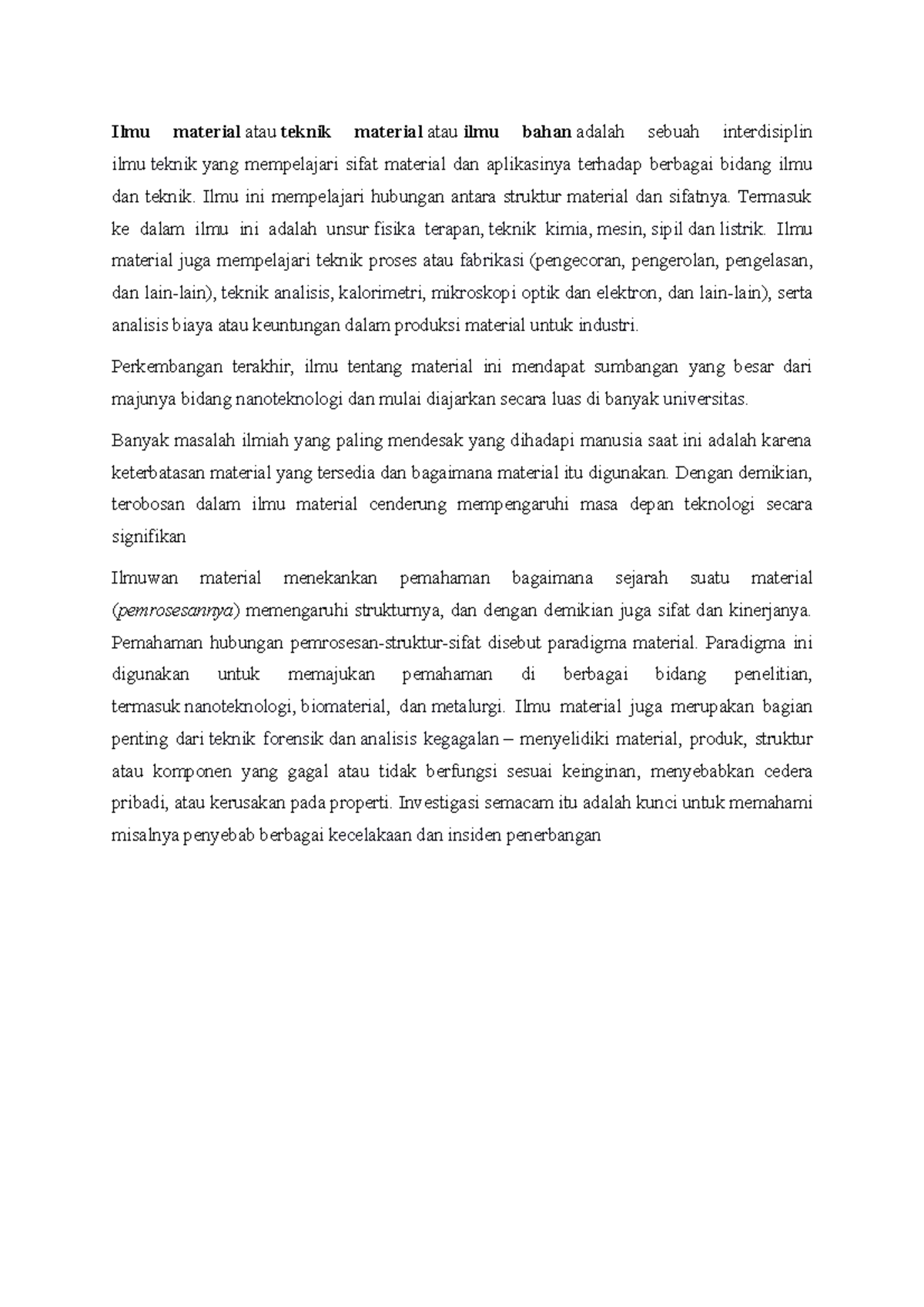 Definisi teknik material - Ilmu material atau teknik material atau ilmu ...