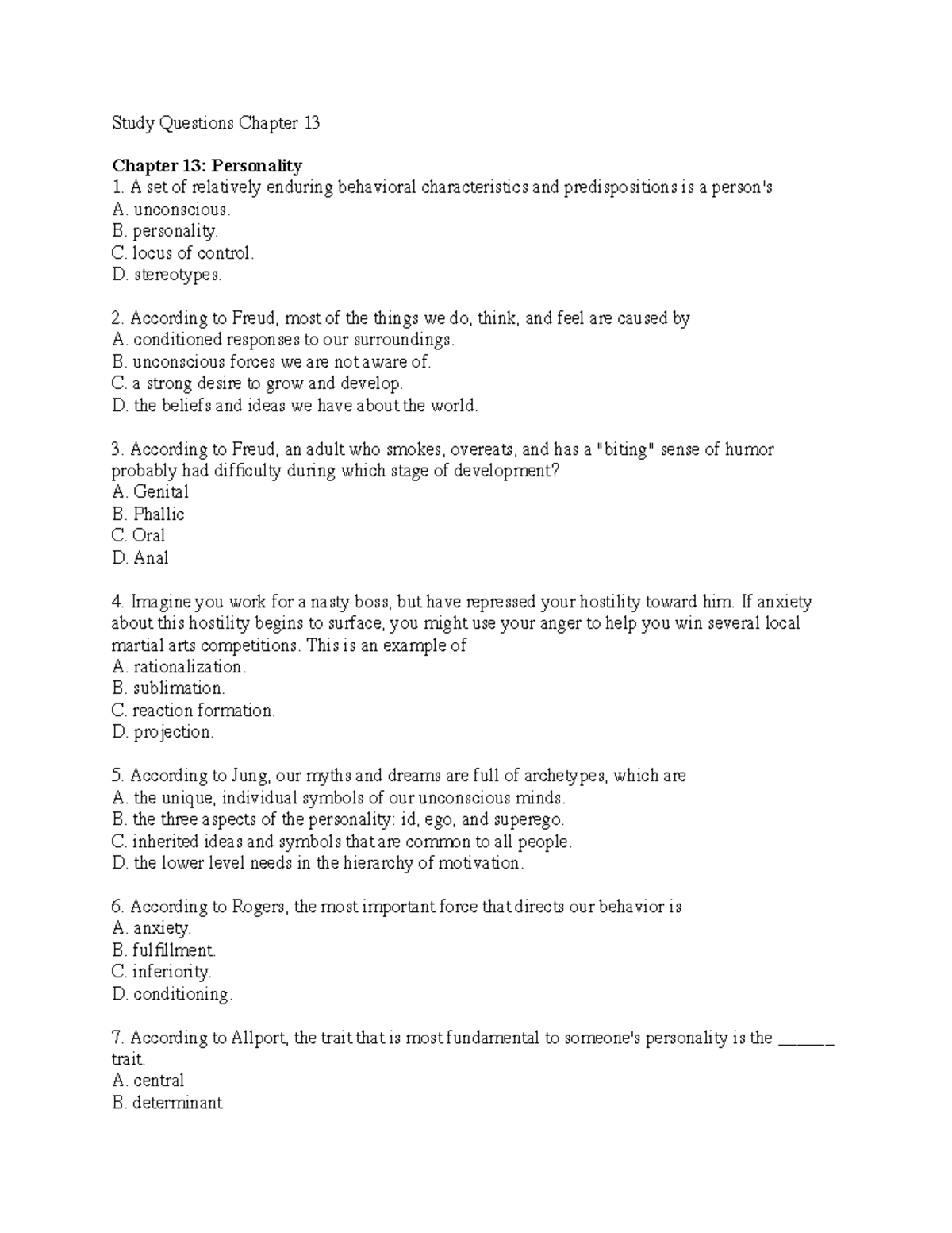 Psy13 - Personality In Psych Study Questions - Study Questions Chapter ...