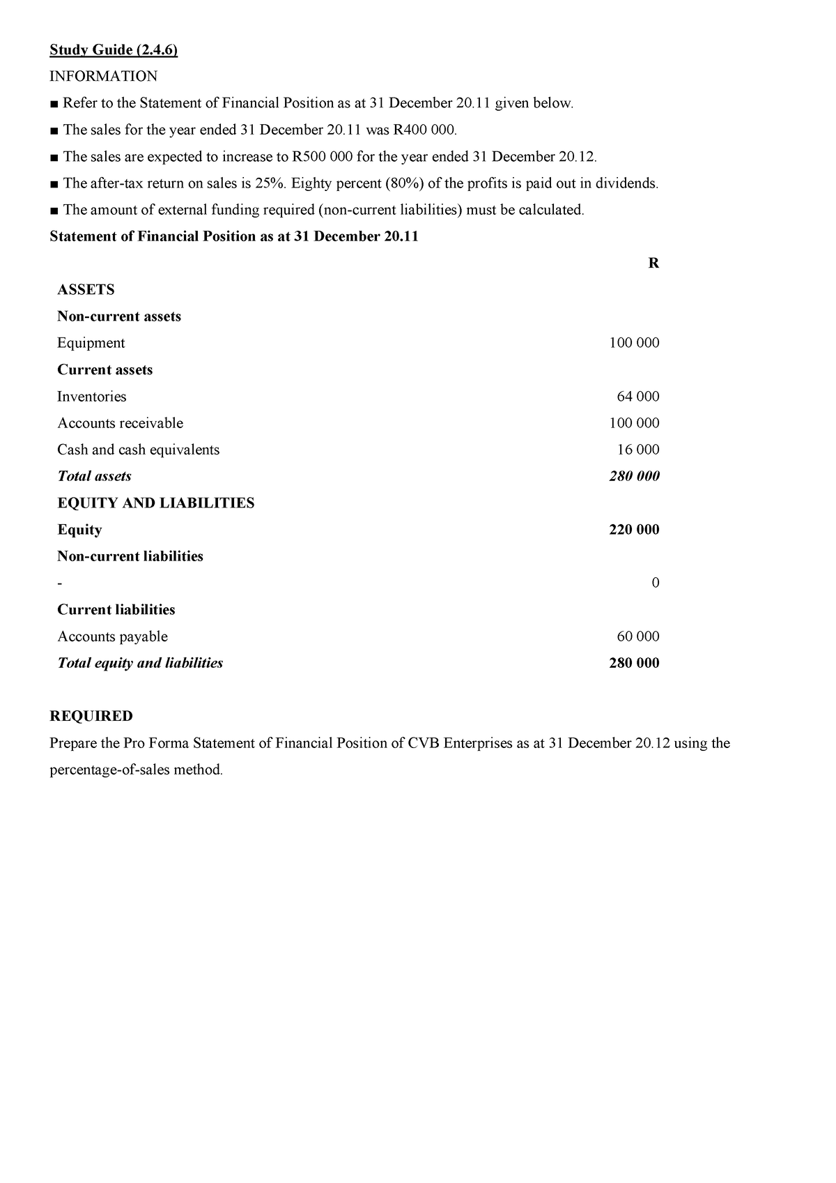 Proforma Statement Of Financial Position Examples Study Guide 2 4 