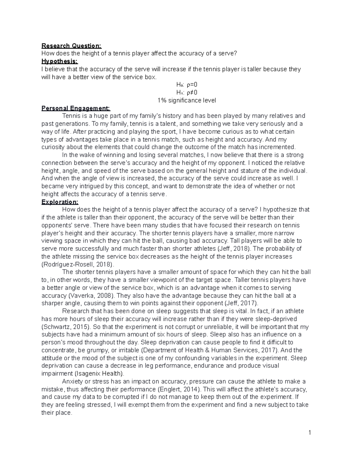 Sports exercise and health science paper, the effect height has on ...