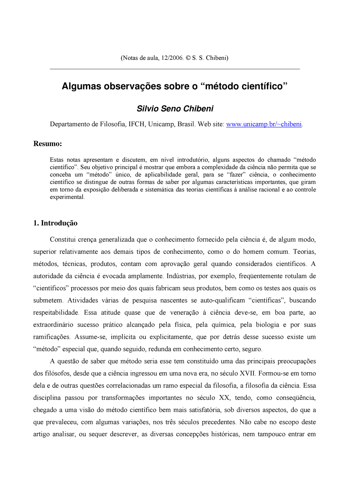 Metodocientifico - Material Complementar - (Notas De Aula, 12/2006. © S ...