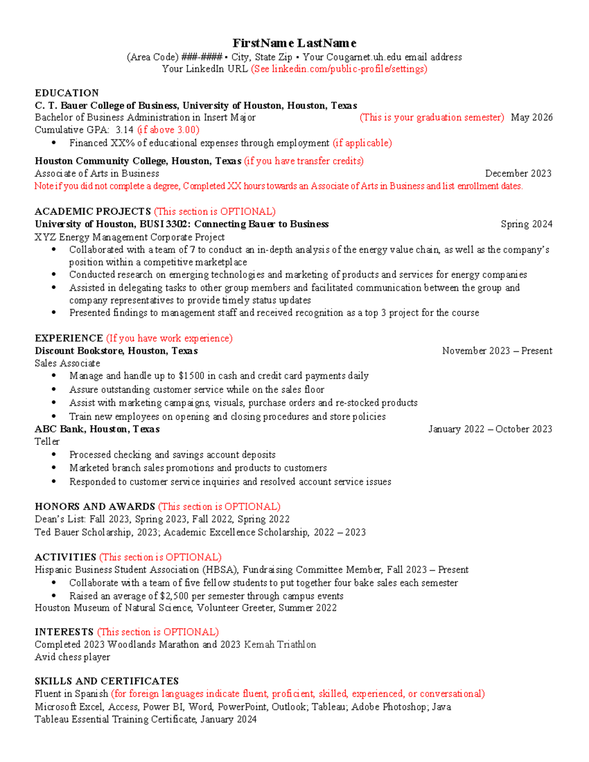 Bauer BBA Resume Sample 2024 - Thumb 1200 1553 