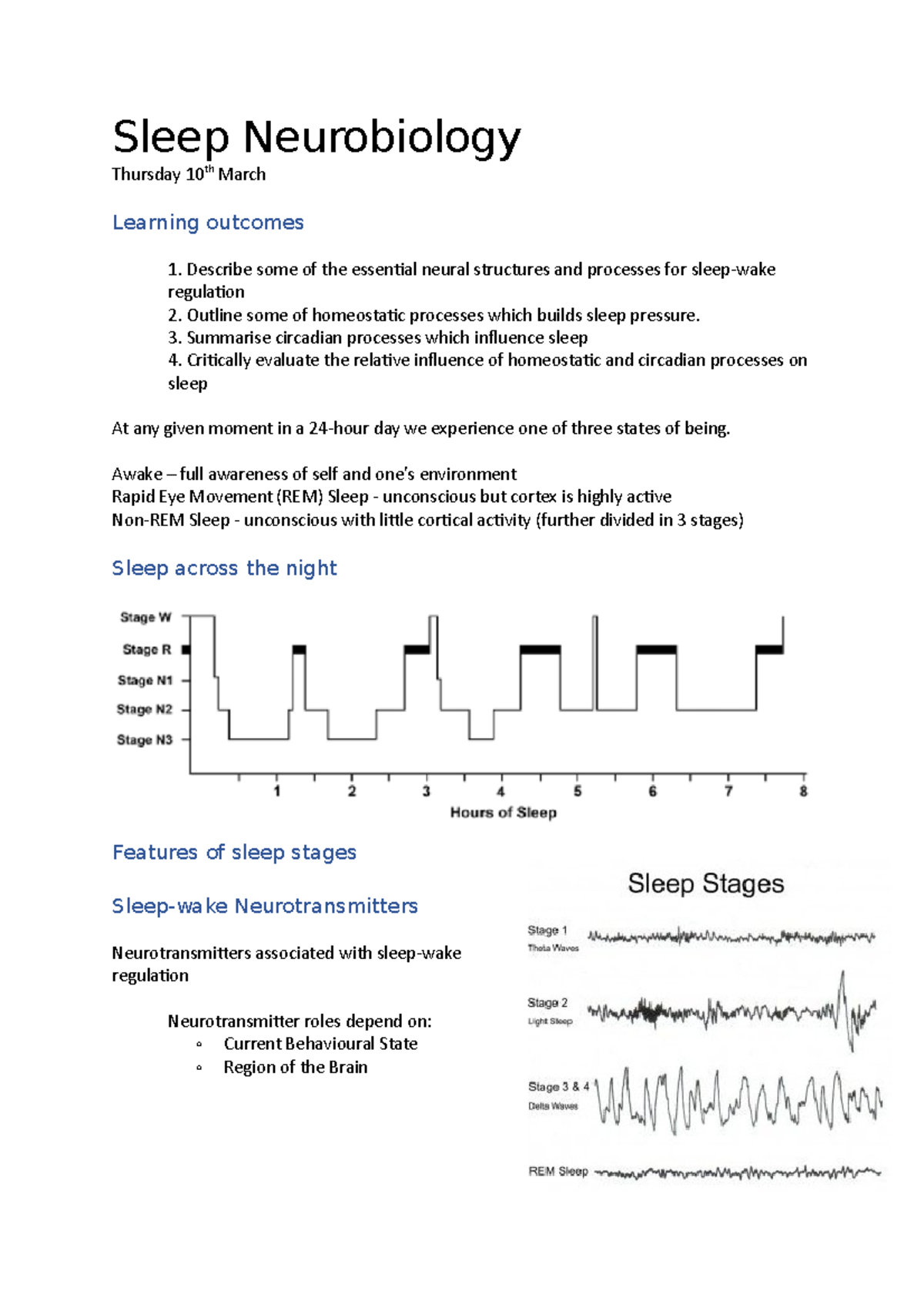 Sleep Neurobiology - Lecture Notes 1 - Studocu