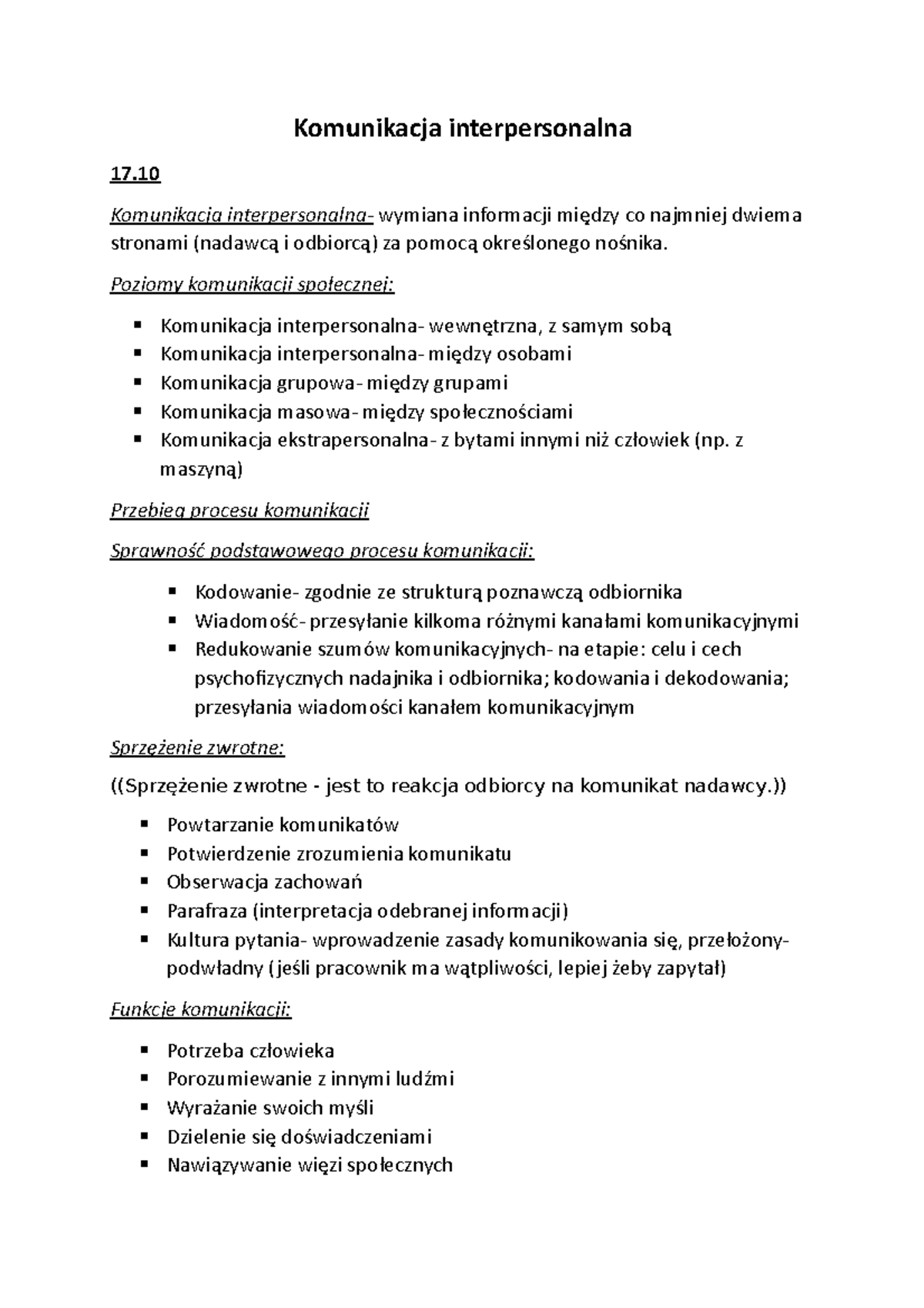 Kominikacja interpersonalna - Komunikacja interpersonalna- wymiana