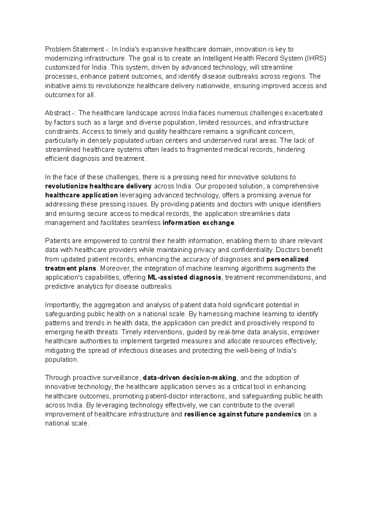 Intelligent Health Record System - Problem Statement -: In India's ...