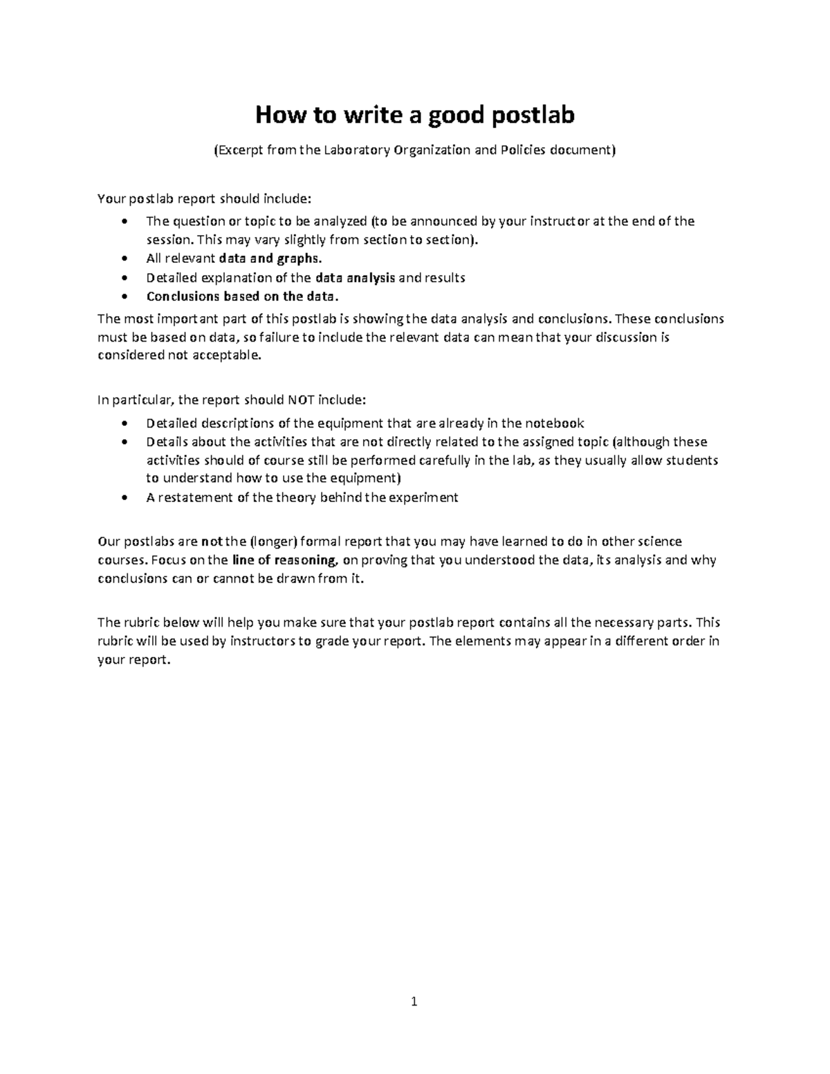 How to write a good postlab - excerpt from the Lab Organization and ...
