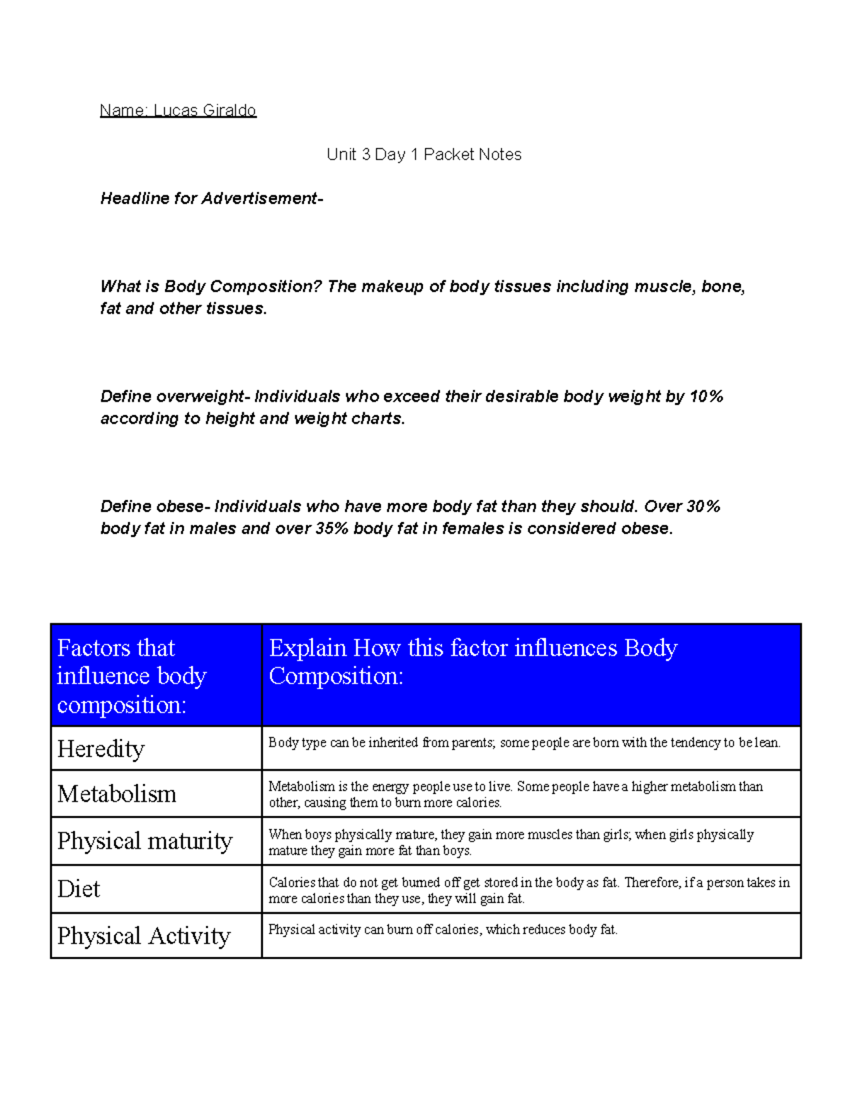 Lucas Giraldo - Unit 3 Day 1 Packet Notes - Name: Lucas Giraldo Unit 3 ...