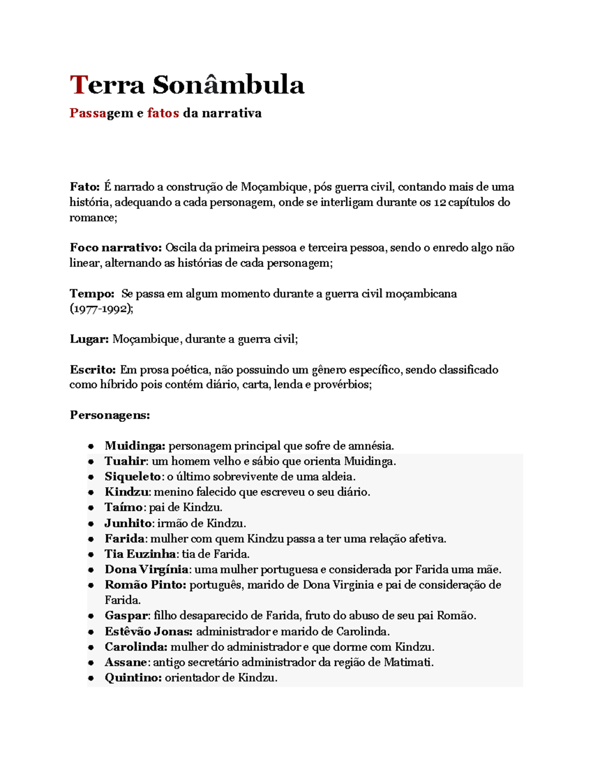 Terra Sonâmbula passagem e fatos da narrativa Terra Sonâmbula Passagem e fatos da narrativa