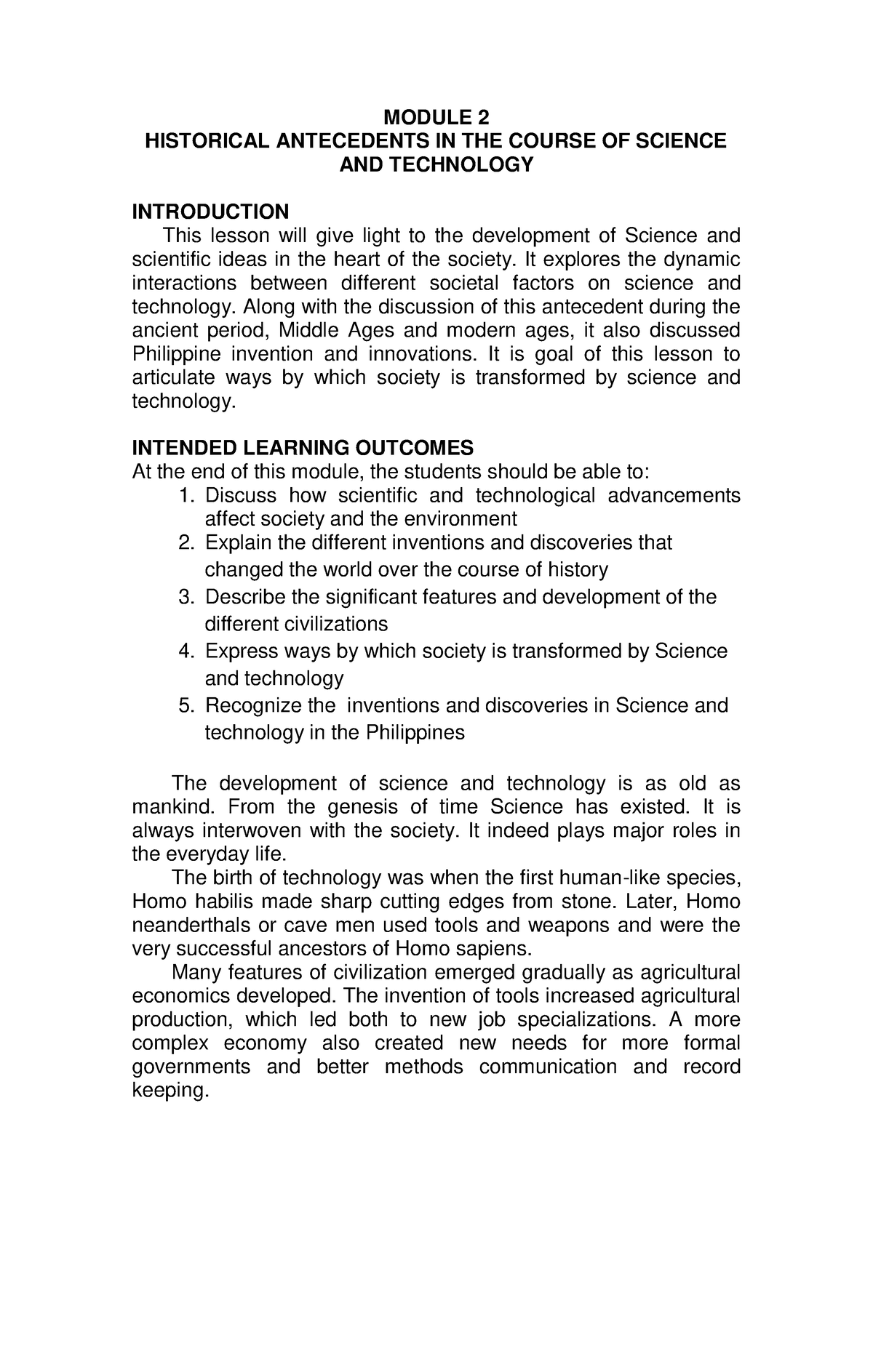 historical antecedents in the course of science and technology essay