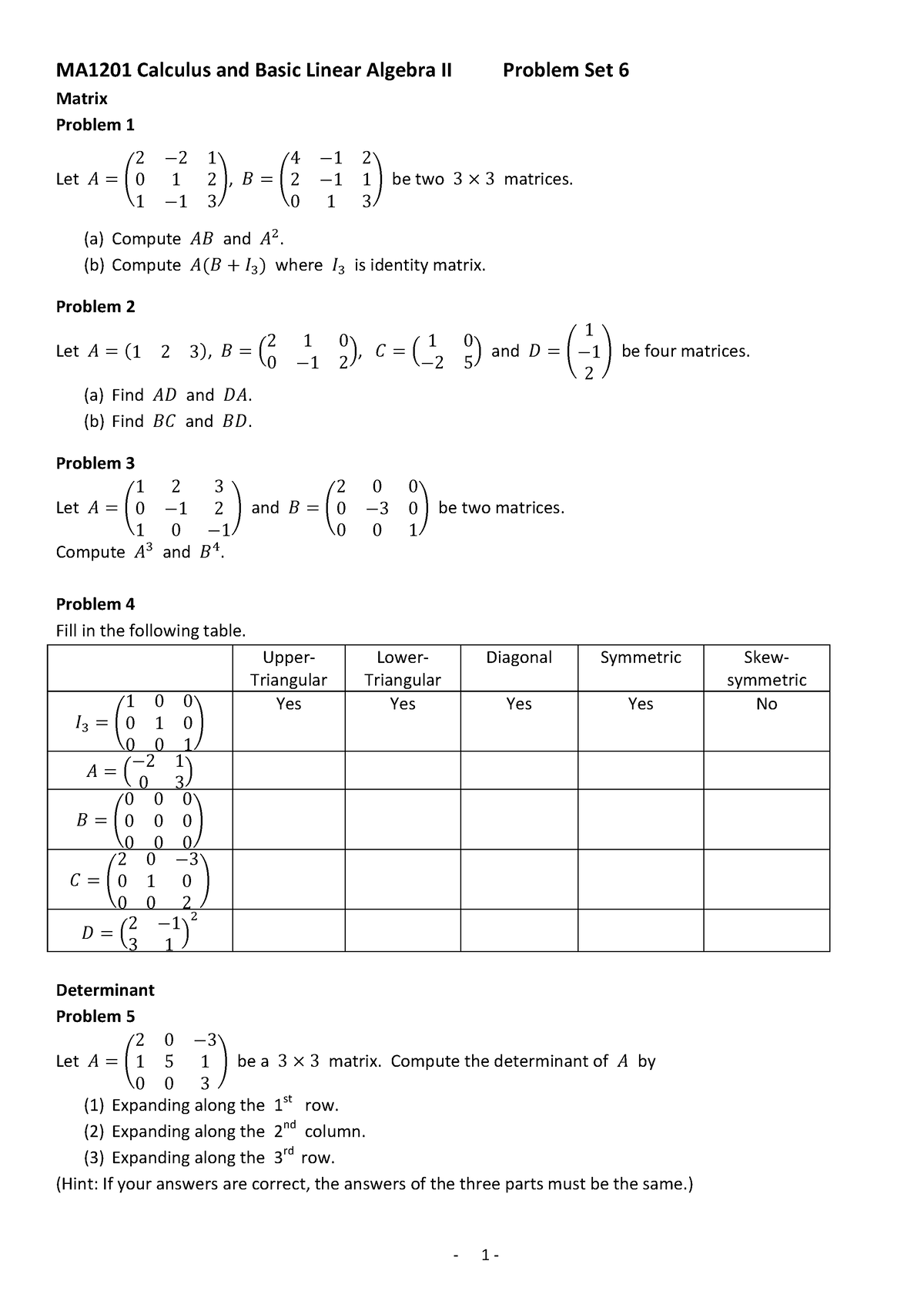 P6Matrixa 13 - MMM - MA1201 Calculus And Basic Linear Algebra II ...