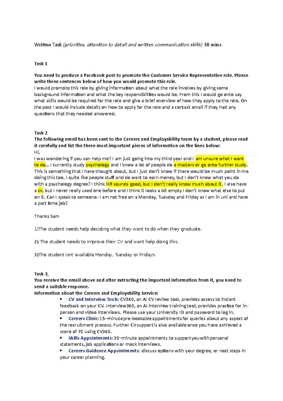 Written task 2 - summary of module - Written Task (prioritise ...
