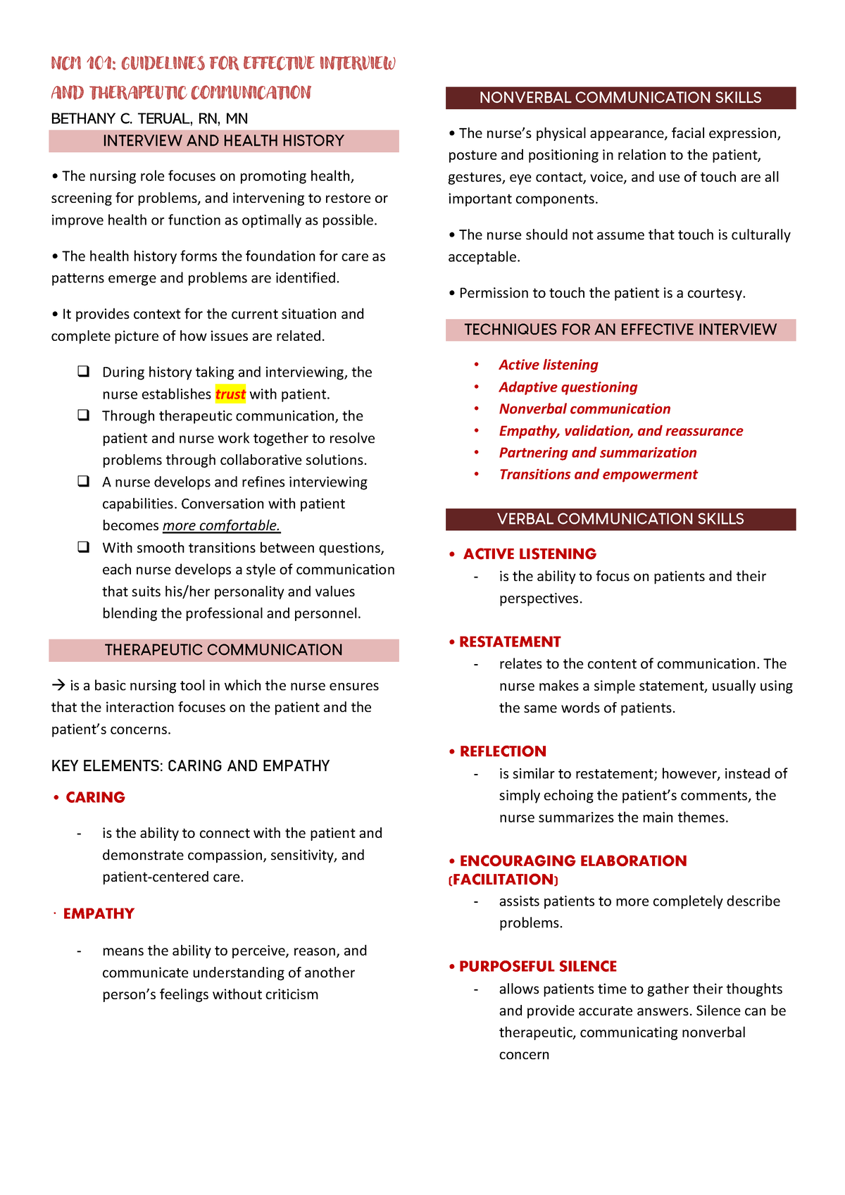 NCM101 Guidelines WEEK2 Complete - NCM 101: GUIDELINES FOR EFFECTIVE ...