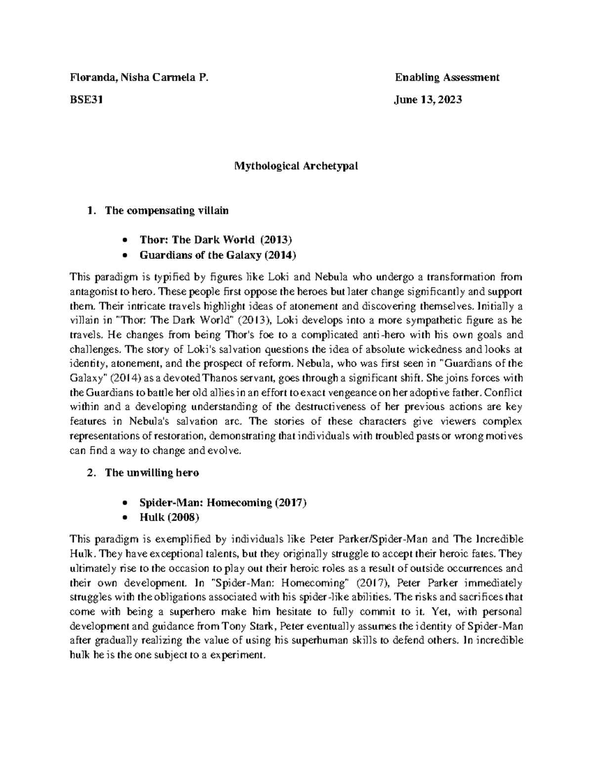 Enabling Assessment Mythological Archetypal - Floranda, Nisha Carmela P ...