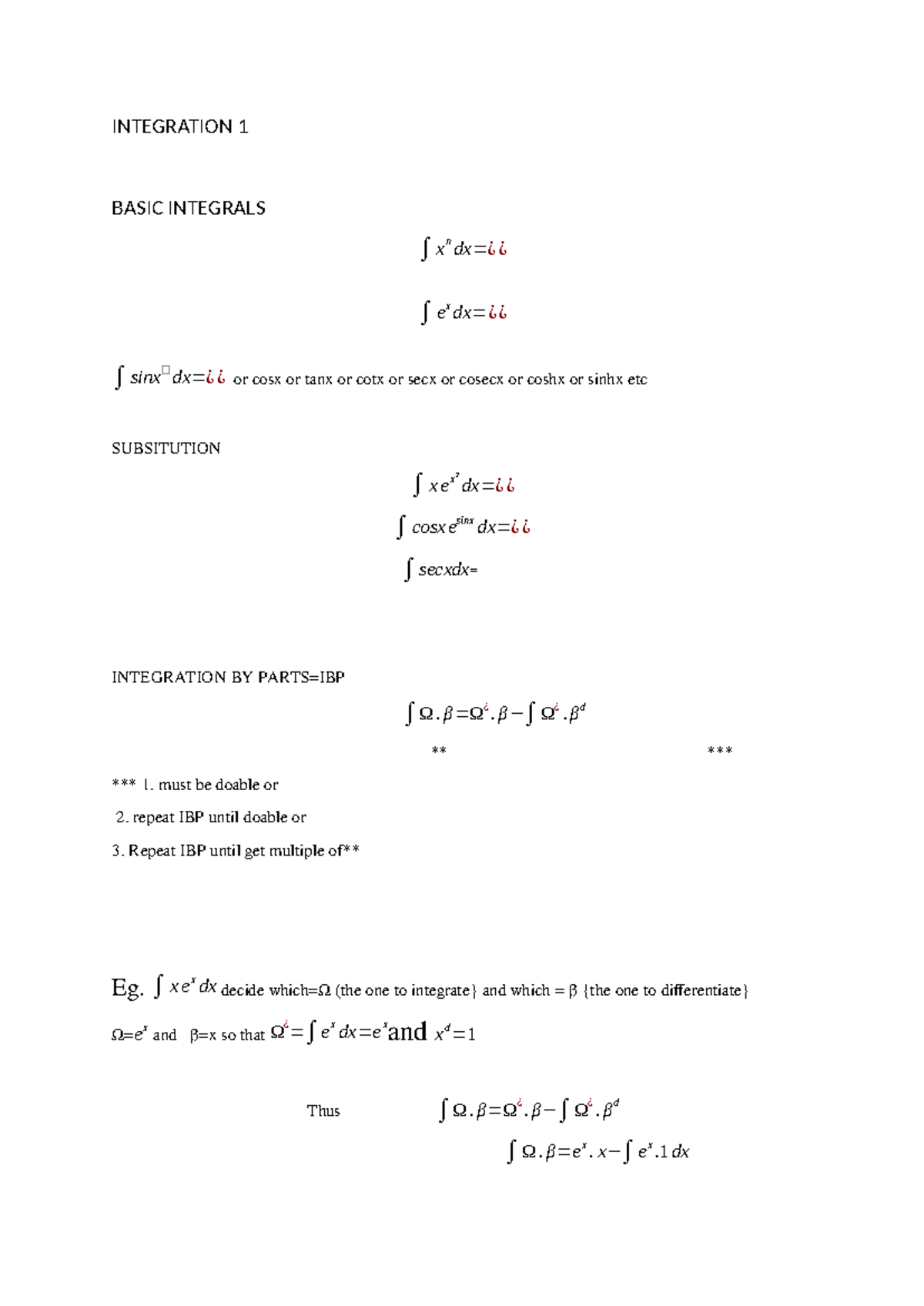 Integration 1 - preparation for test 1 - INTEGRATION 1 BASIC INTEGRALS ...