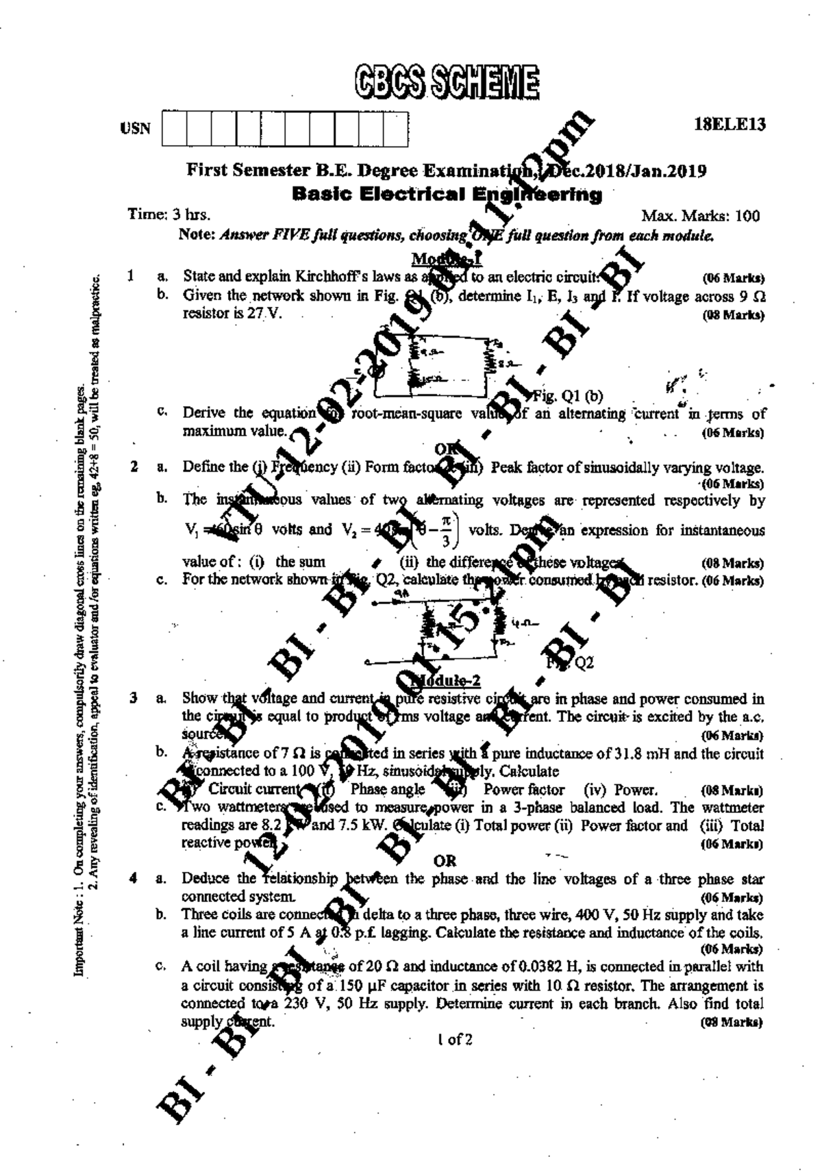 18ELE13-23 Prev QP - Model Paper For Basic Electrical Engineering ...