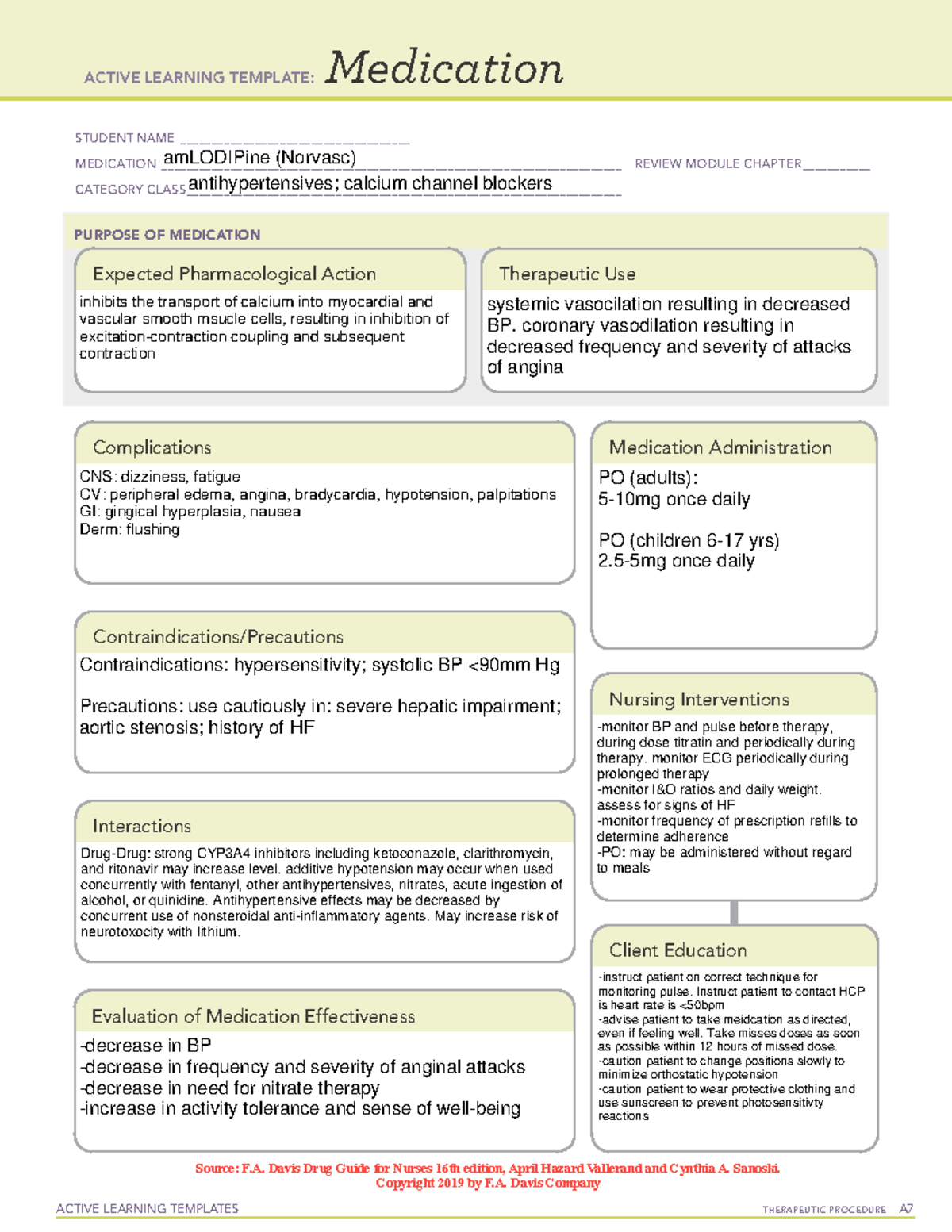 Am Lodipine (Norvasc) - med card - ACTIVE LEARNING TEMPLATES ...