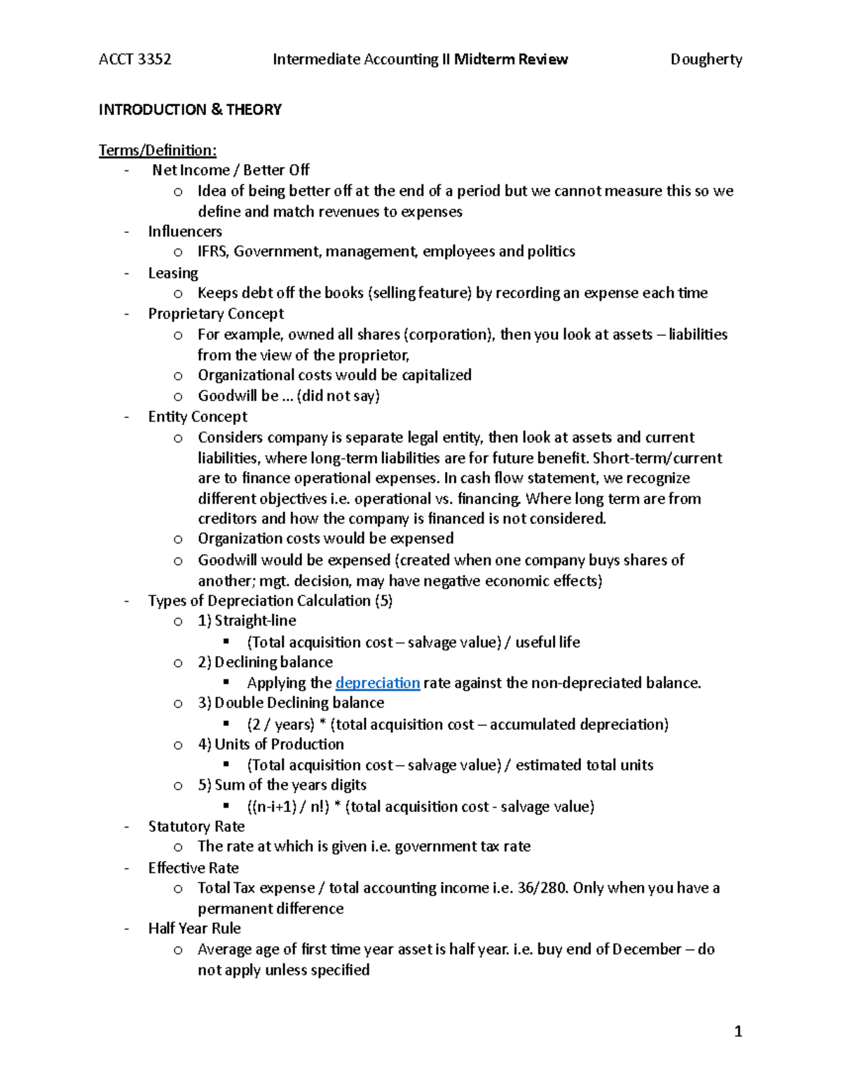ACCT3352 Midterm Note Review ACCT 3352 Intermediate Accounting II 