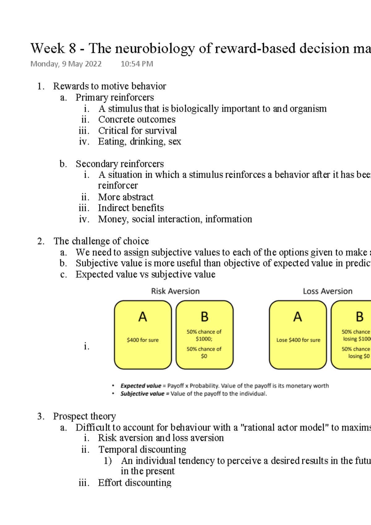 Week 8 - The neurobiology of reward-based decision making - Rewards to ...