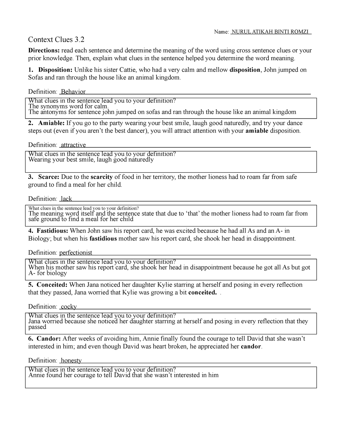 Contextual Clues 2 - Context Clues 3. Name: NURUL ATIKAH BINTI ROMZI ...