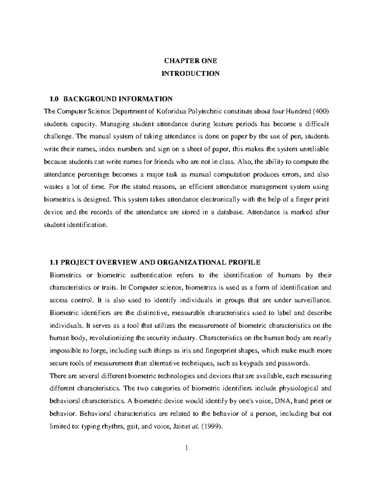 Biometric Attendance System pdf - CHAPTER ONE INTRODUCTION 1 BACKGROUND ...