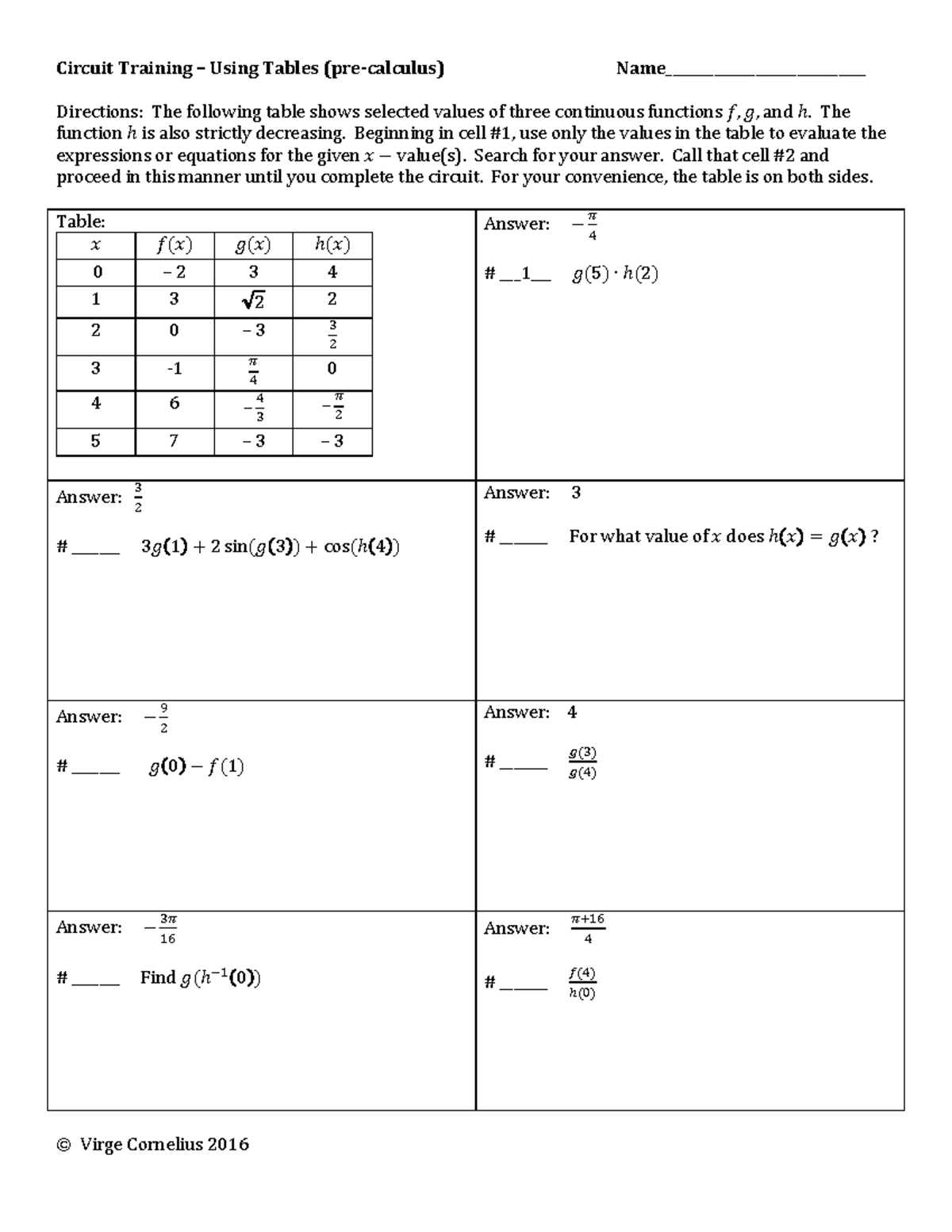 Circuit Training Using Tablesprecalculus1 Circuit Training Using
