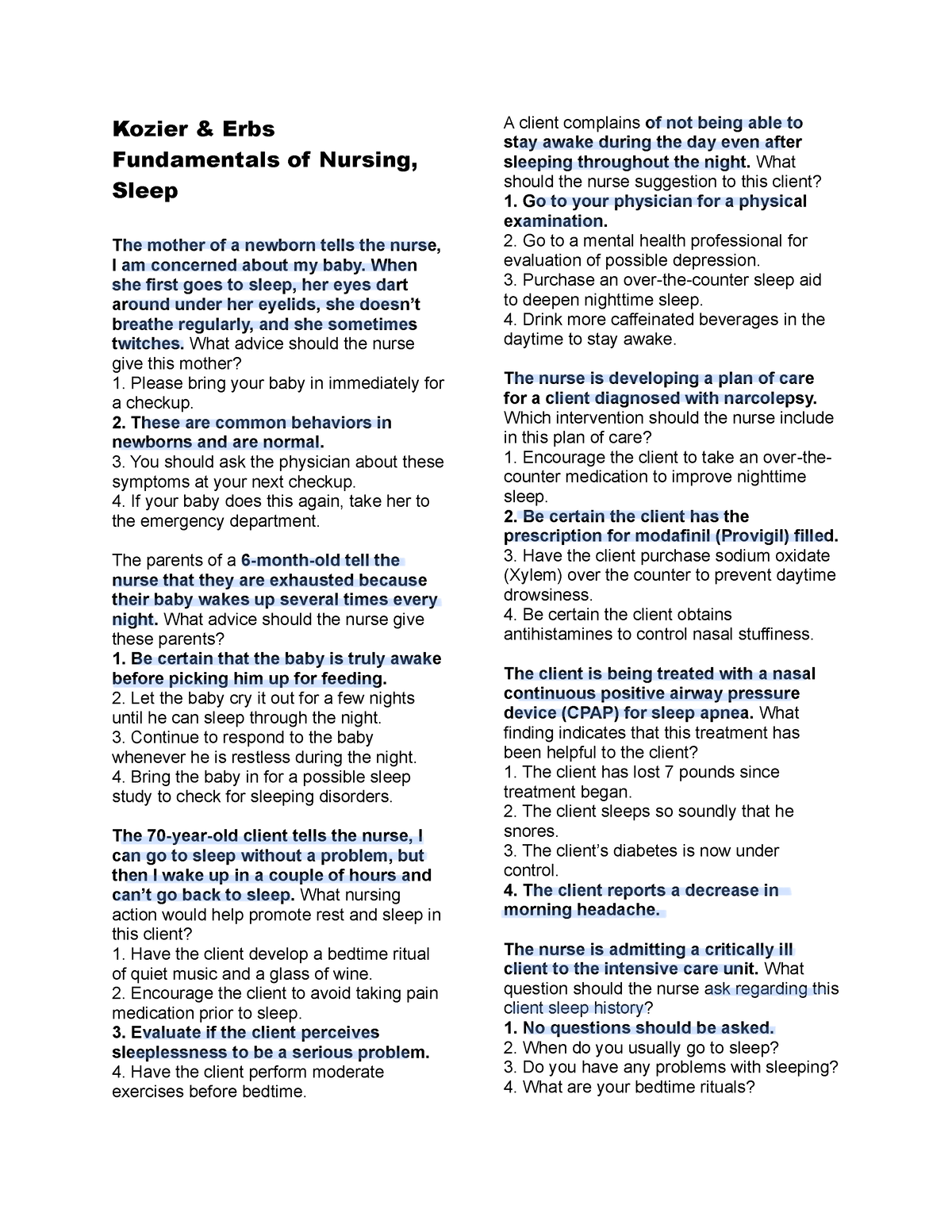 Sleep - Study - Kozier & Erbs Fundamentals Of Nursing, Sleep The Mother ...