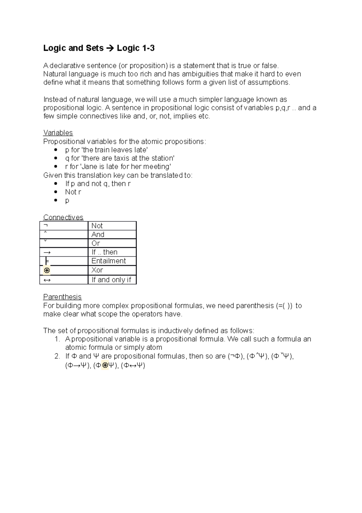 Logic and Sets Midterm Lectures Logic and Sets Logic A declarative