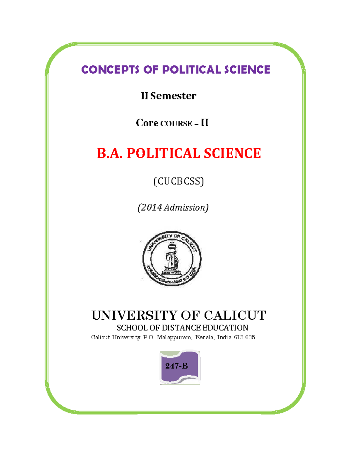 Concepts of Political Science - CONCEPTS OF POLITICAL SCIENCE II ...