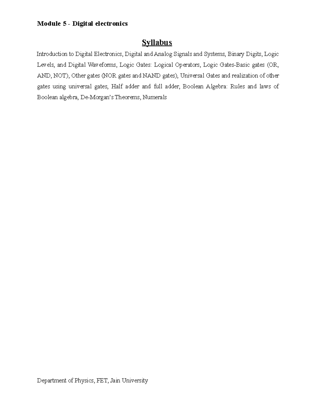 Module 5 Digital Electronics Syllabus Introduction to Digital