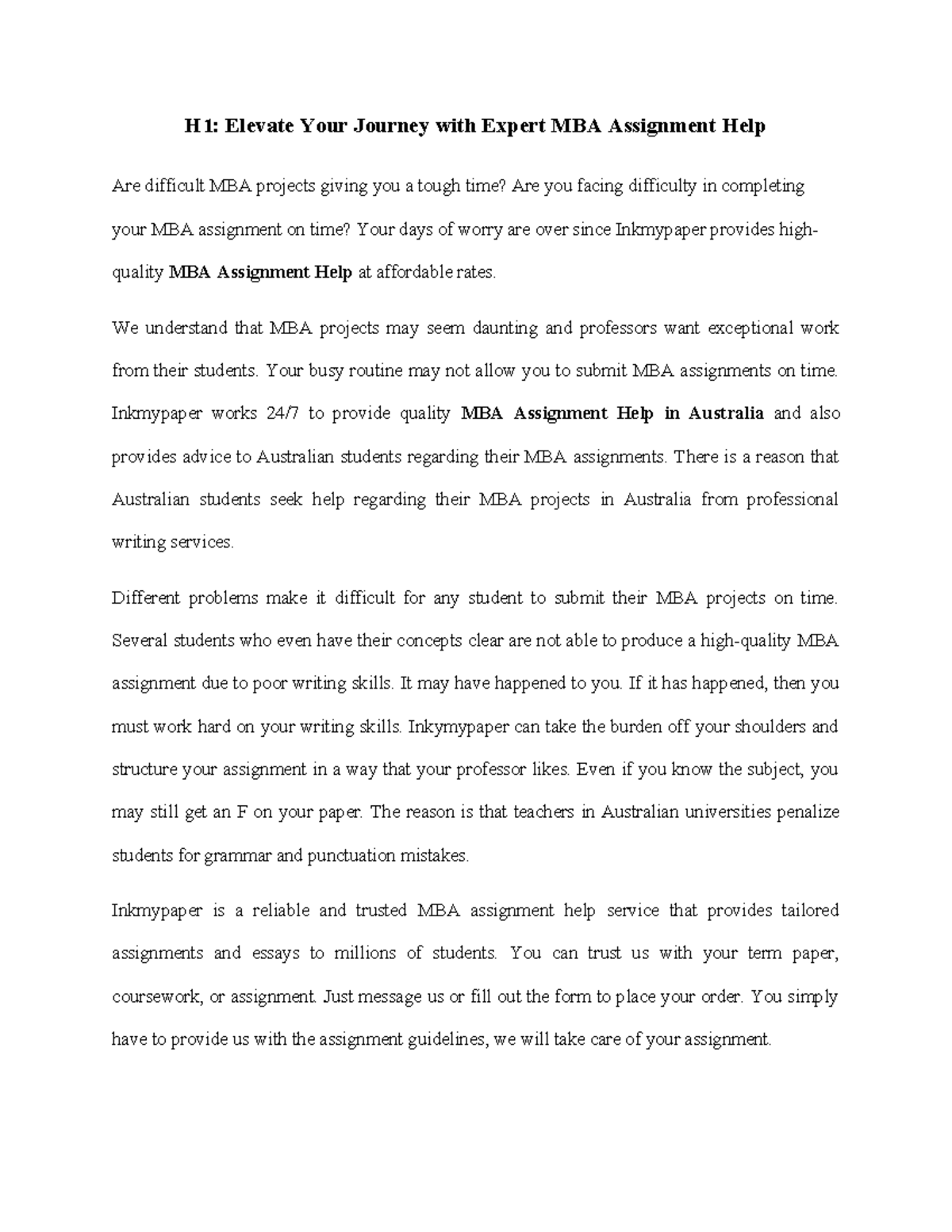 MBA Assignment Page - asdasdadad - H1: Elevate Your Journey with Expert ...